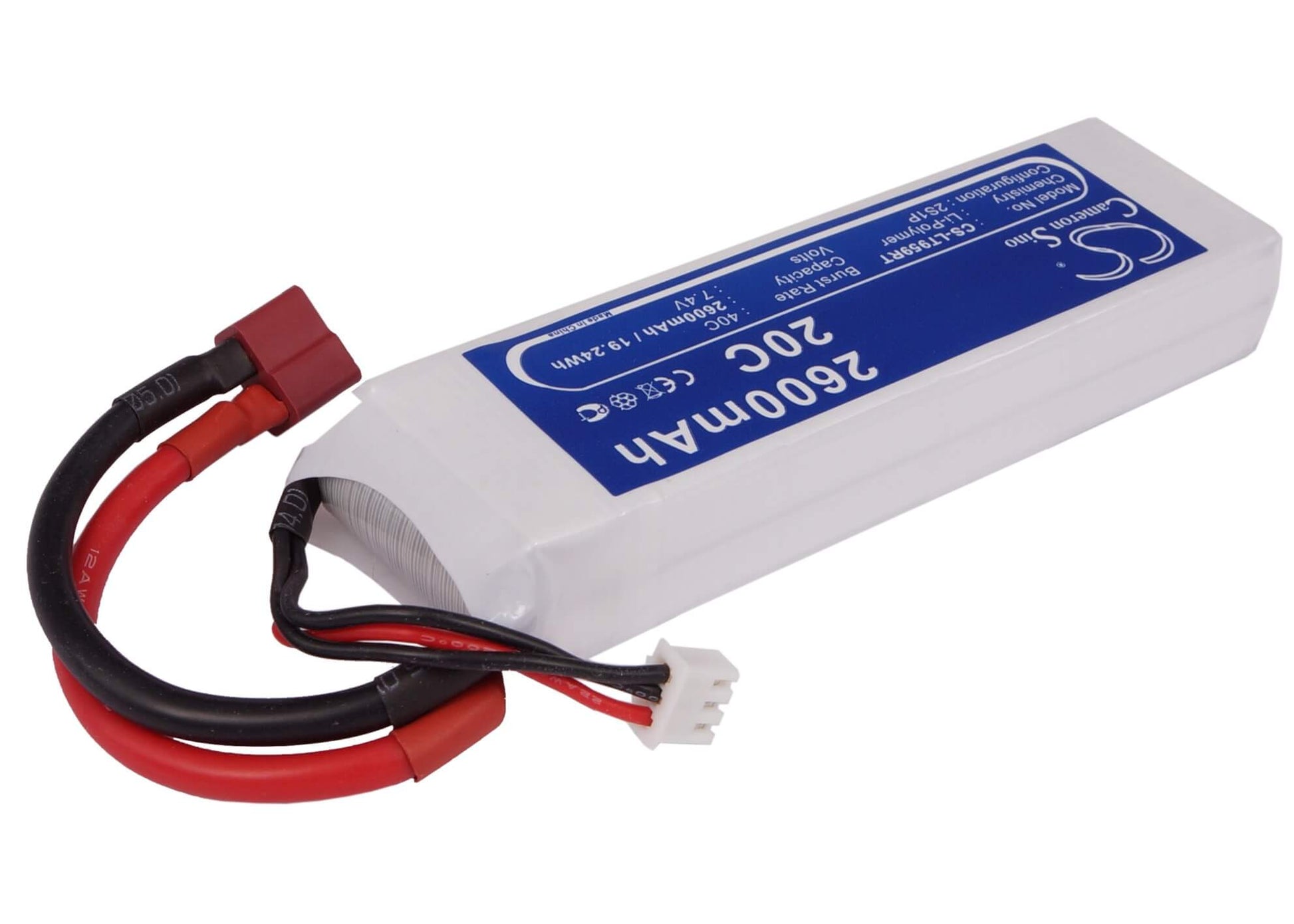 7.4V, 2600mAh, Li-Polymer Battery fits Cameron Sino, RC Helicopters Cs-lt959rt, 19.24Wh