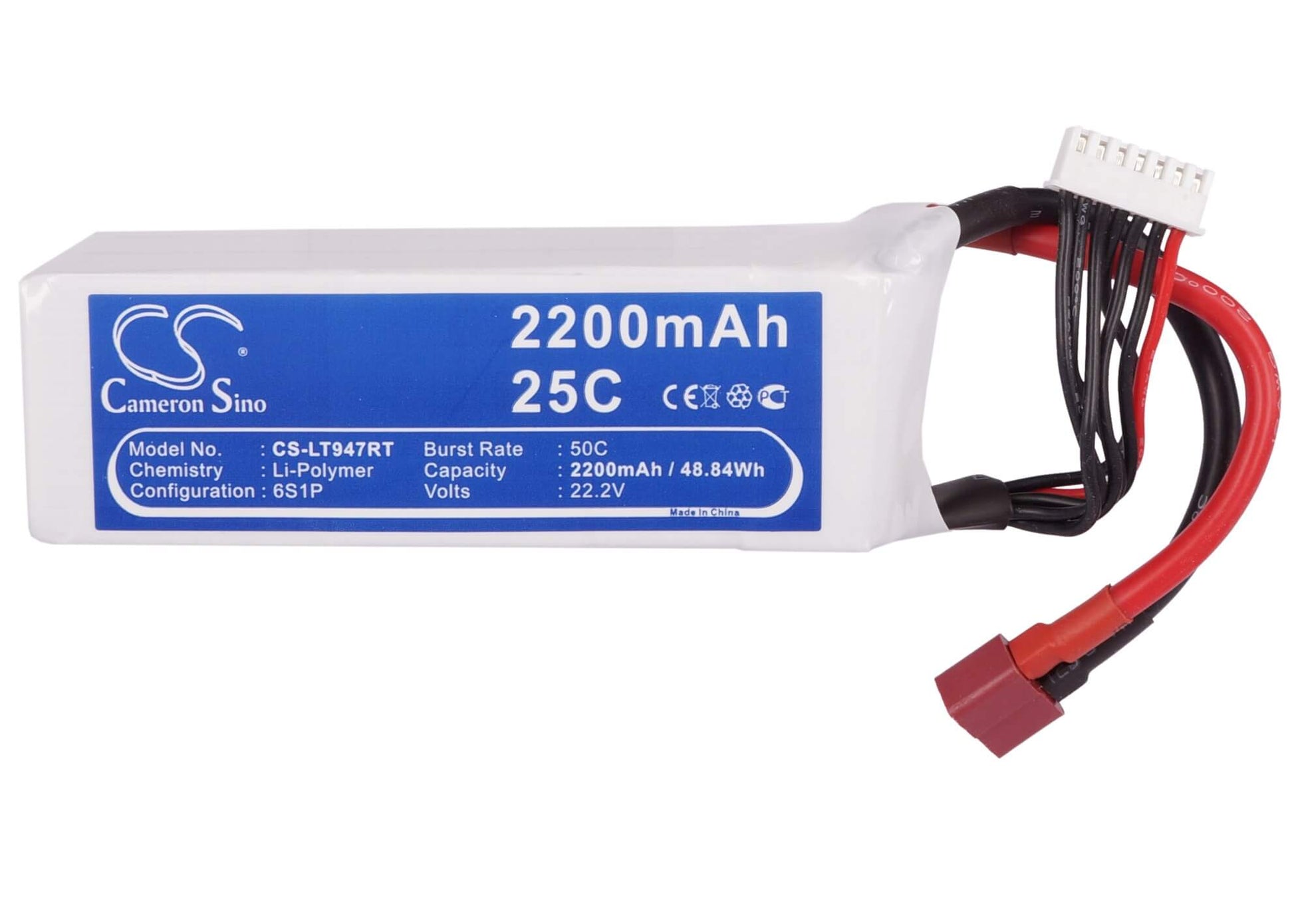 22.2V, 2200mAh, Li-Polymer Battery fits Cameron Sino, RC Helicopters Cs-lt947rt, 48.84Wh