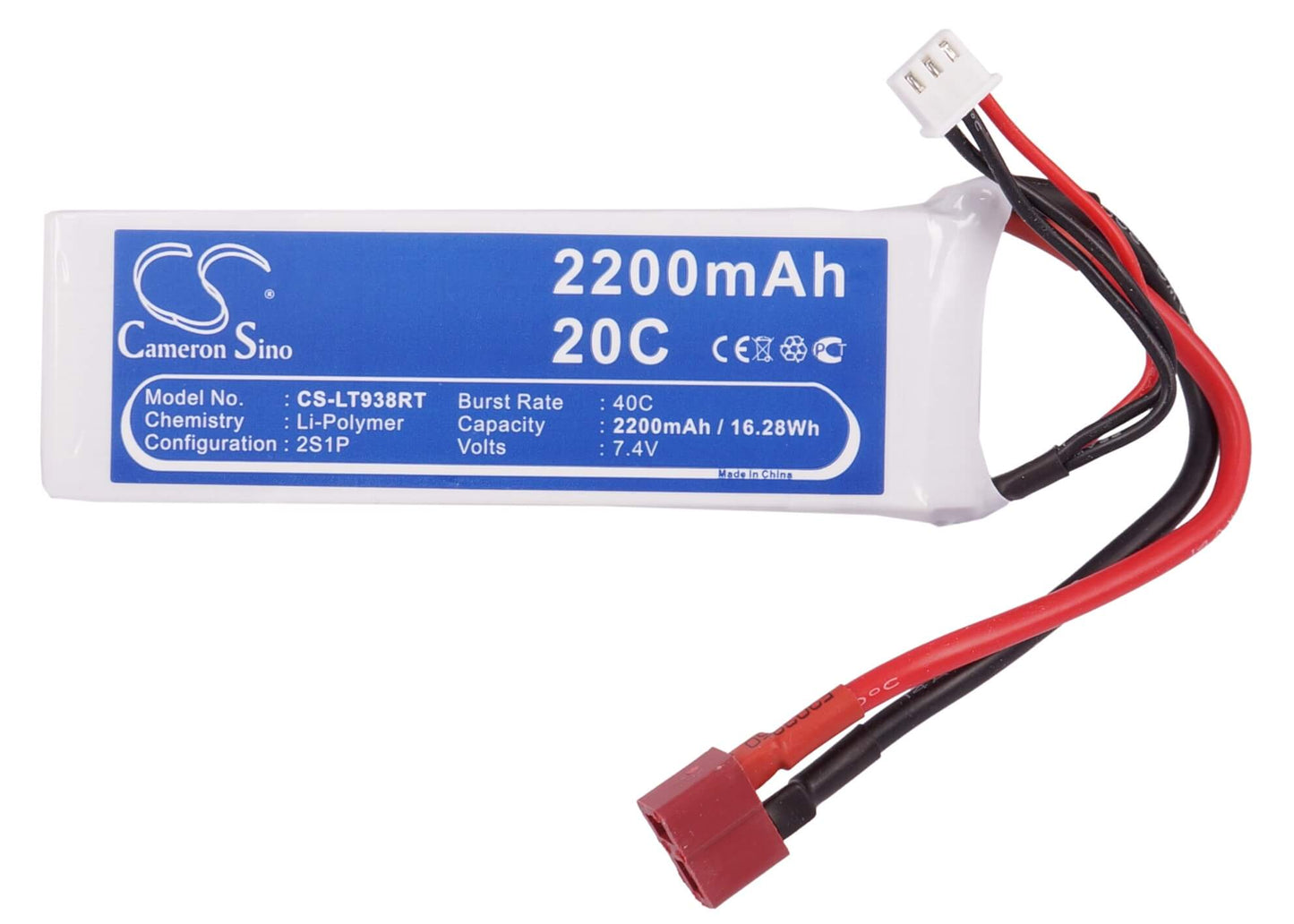 7.4V, 2200mAh, Li-Polymer Battery fits Cameron Sino, RC Helicopters Cs-lt938rt, 16.28Wh