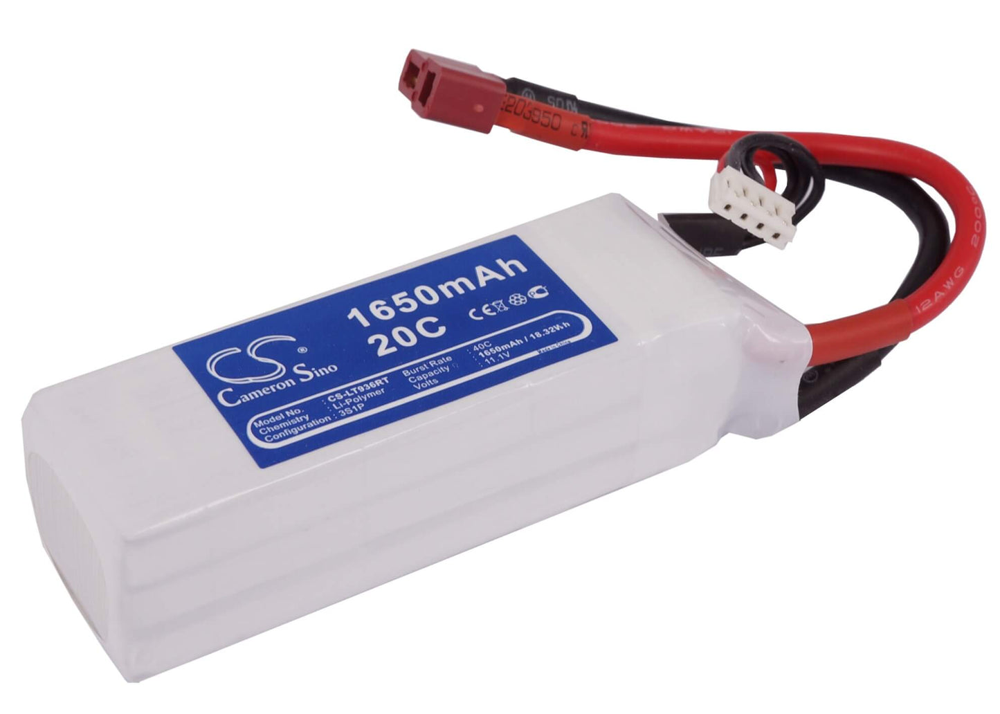 11.1V, 1650mAh, Li-Polymer Battery fits Cameron Sino, RC Planes Cs-lt936rt, 18.315Wh