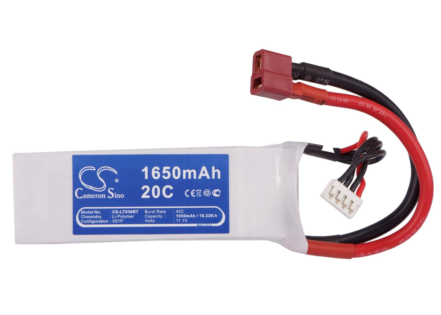 11.1V, 1650mAh, Li-Polymer Battery fits Cameron Sino, RC Planes Cs-lt936rt, 18.315Wh