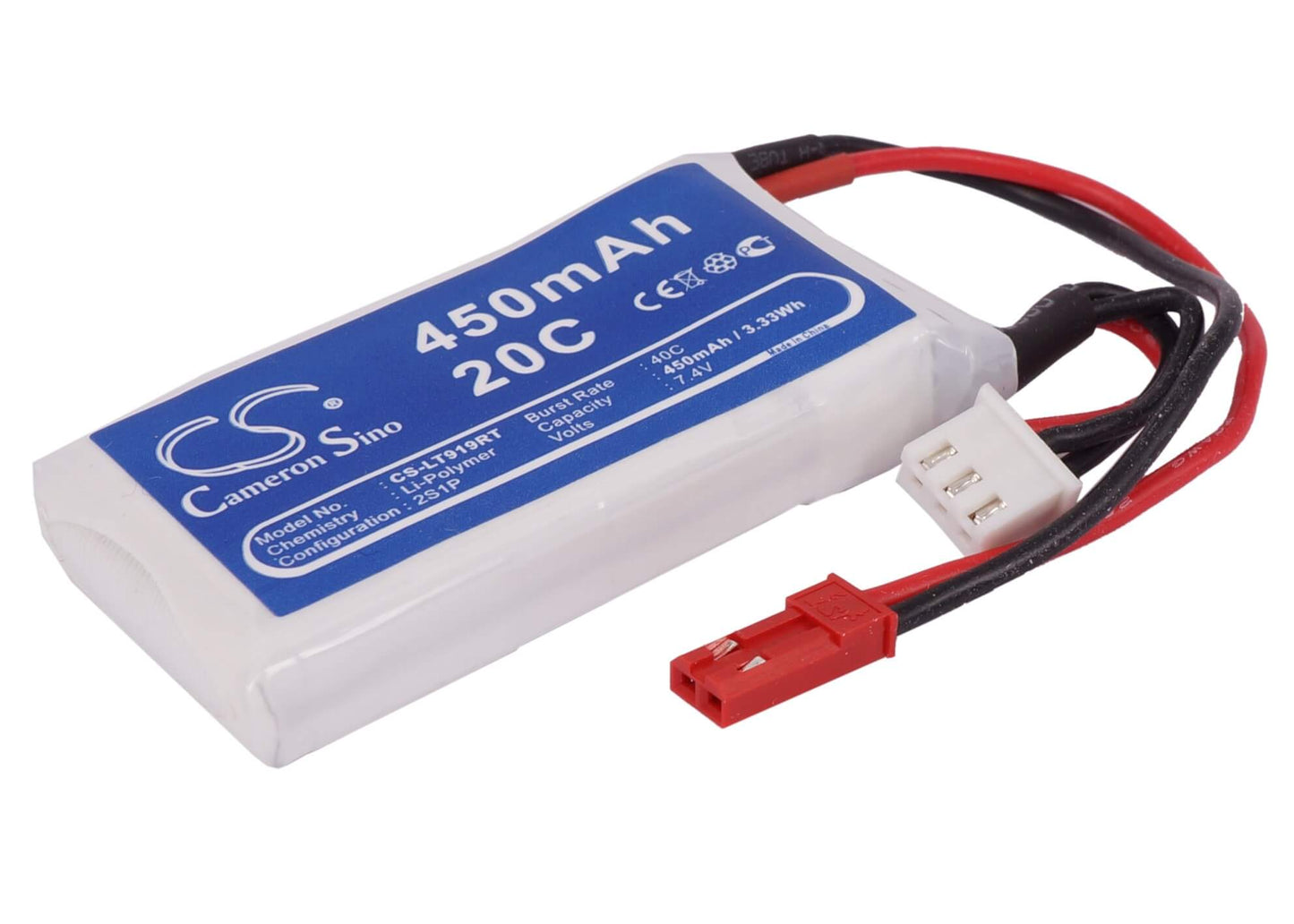 7.4V, 450mAh, Li-Polymer Battery fits Cameron Sino, RC Planes Cs-lt919rt, 3.33Wh