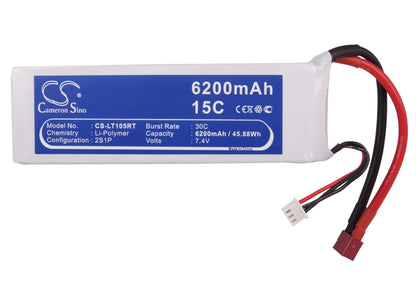 7.4V, 6200mAh, Li-Polymer Battery fits Cameron Sino, RC Planes Cs-lt105rt, 45.88Wh