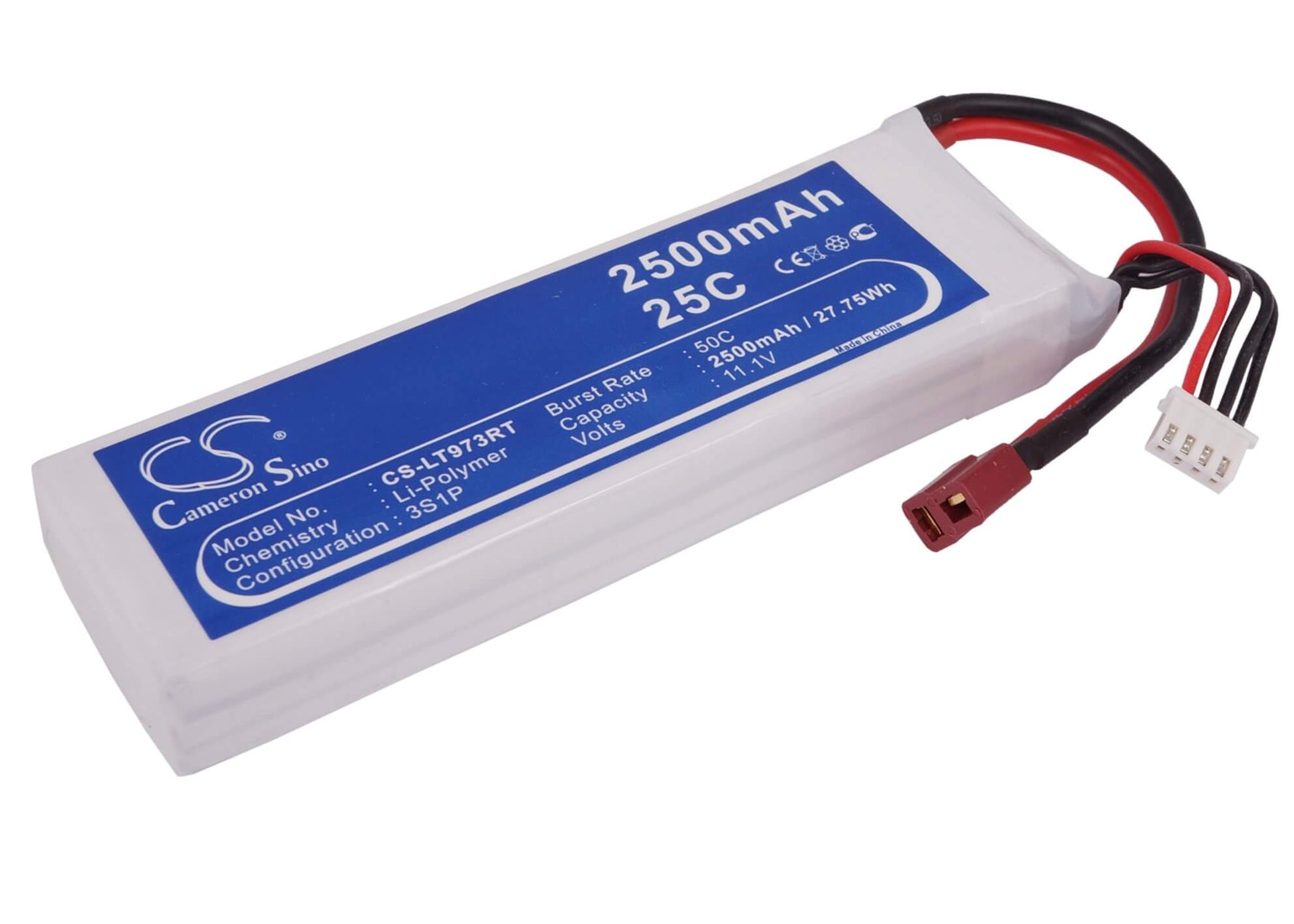 11.1V, 2500mAh, Li-Polymer Battery fits Cameron Sino, RC Planes Cs-lt973rt, 27.75Wh
