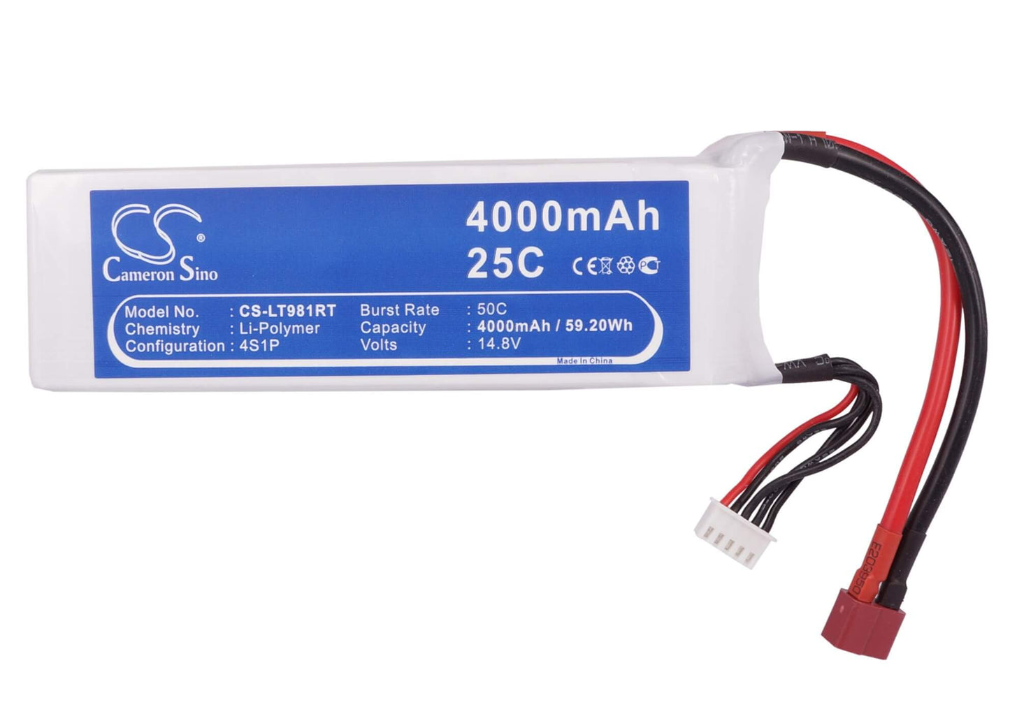 14.8V, 4000mAh, Li-Polymer Battery fits Cameron Sino, RC Planes Cs-lt981rt, 59.2Wh