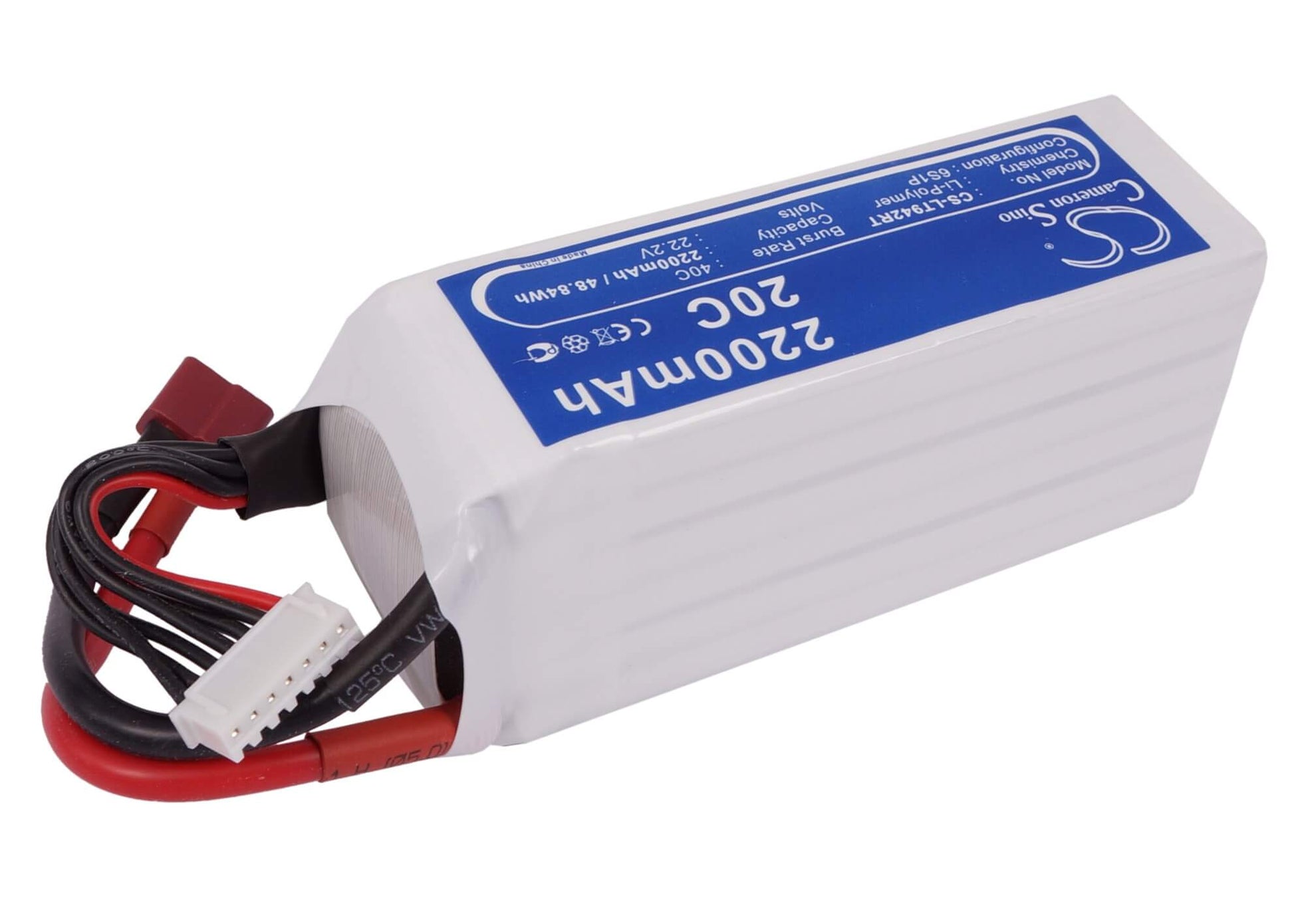 22.2V, 2200mAh, Li-Polymer Battery fits Cameron Sino, RC Planes Cs-lt942rt, 48.84Wh
