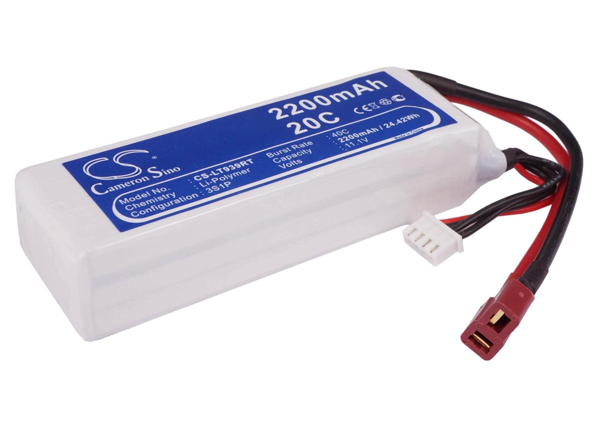 11.1V, 2200mAh, Li-Polymer Battery fits Cameron Sino, RC Planes Cs-lt939rt, 24.42Wh
