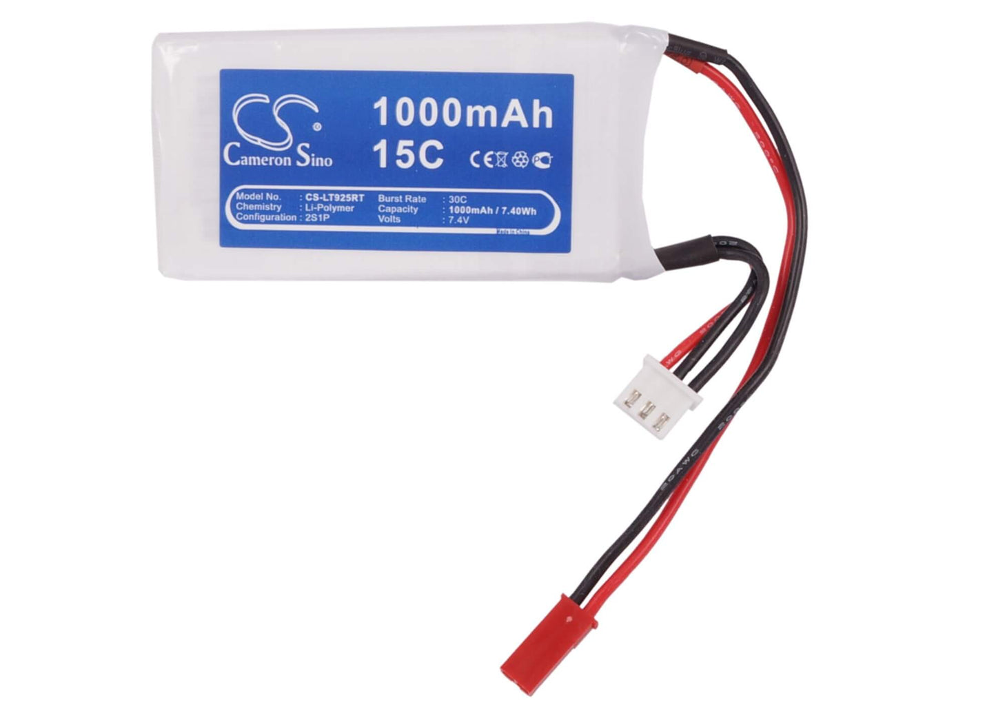 7.4V, 1000mAh, Li-Polymer Battery fits Cameron Sino, RC Robot Cs-lt925rt, 7.4Wh