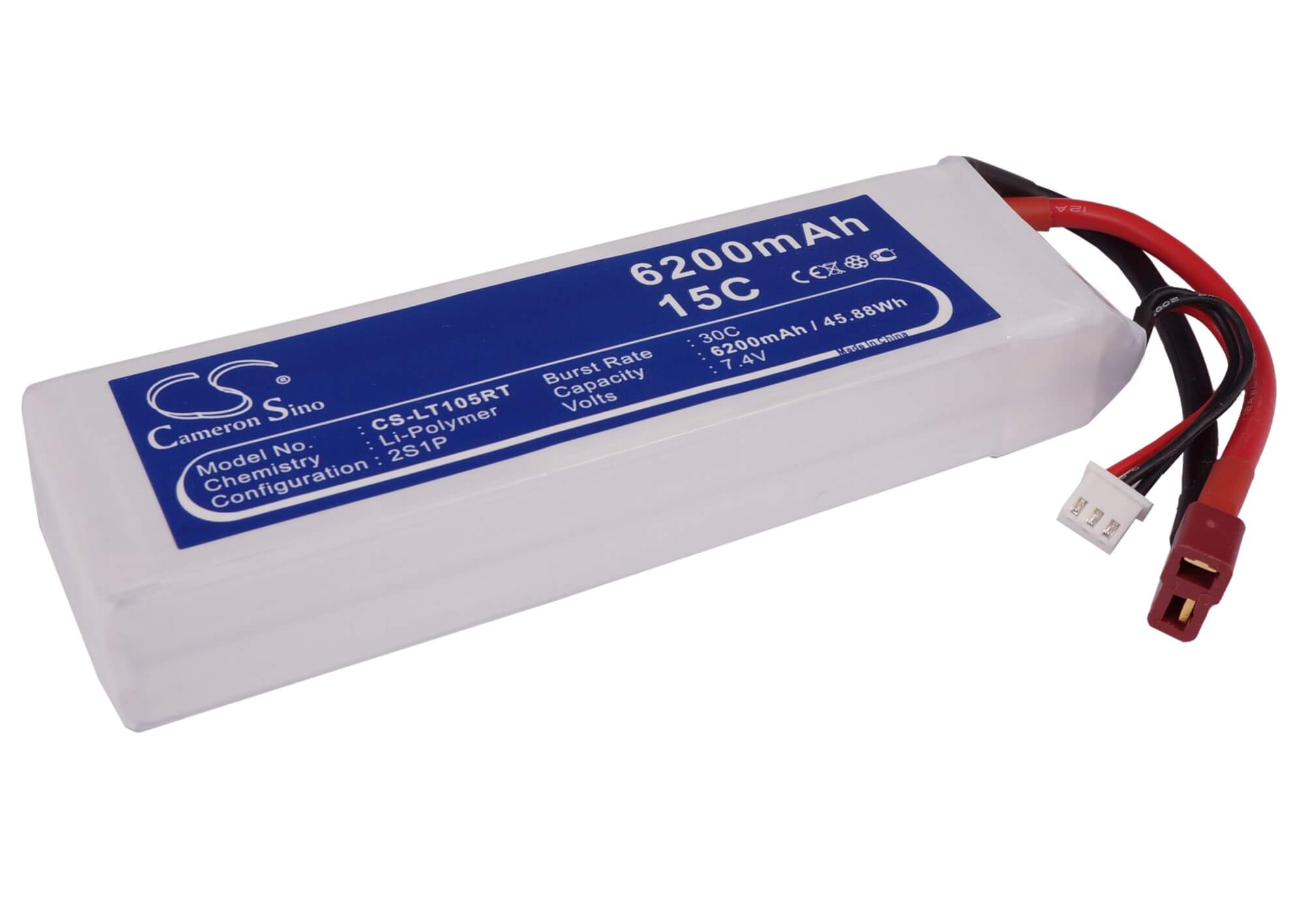 7.4V, 6200mAh, Li-Polymer Battery fits Cameron Sino, RC Robot Cs-lt105rt, 45.88Wh