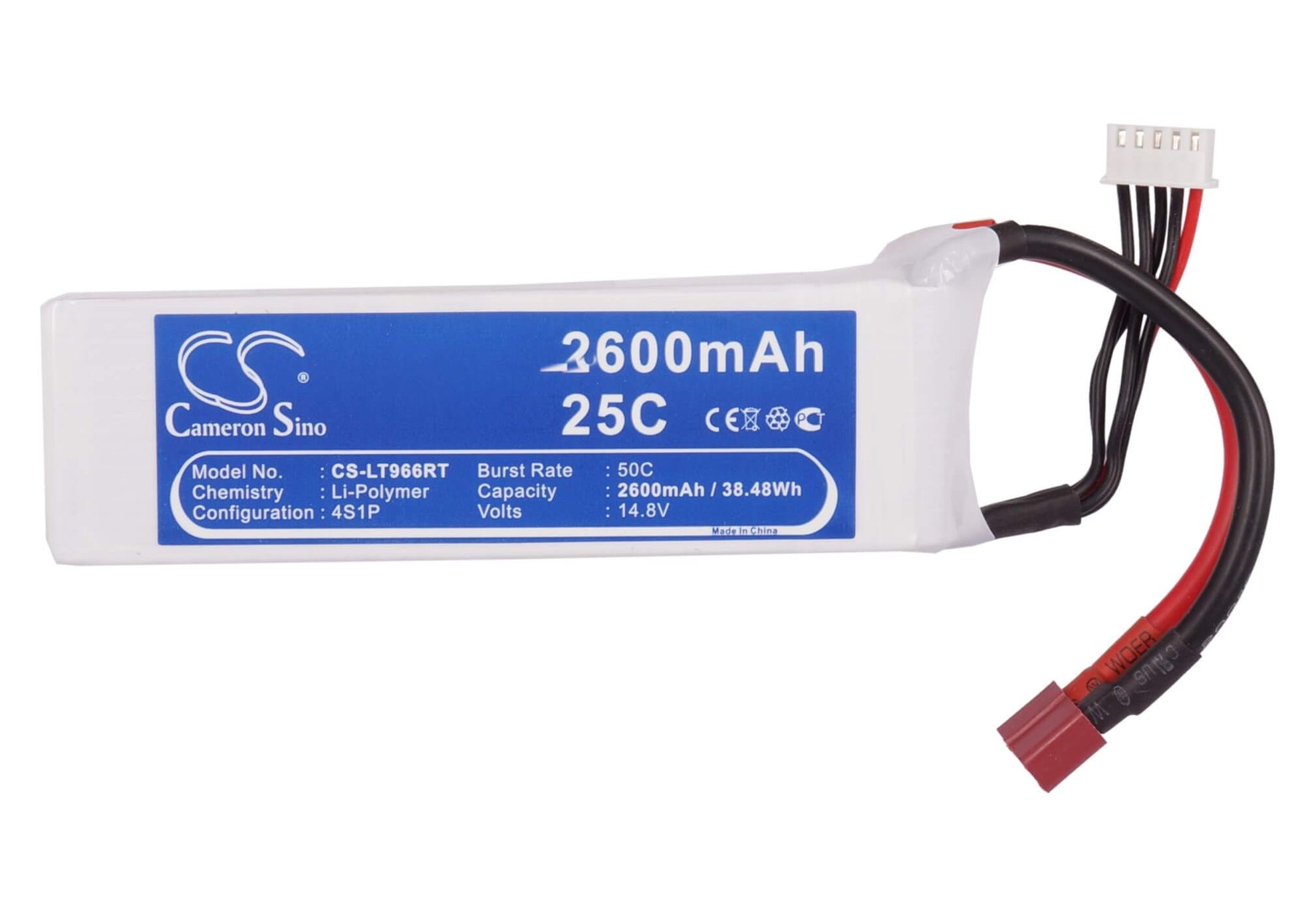 14.8V, 2600mAh, Li-Polymer Battery fits Cameron Sino, RC Robot Cs-lt966rt, 38.48Wh