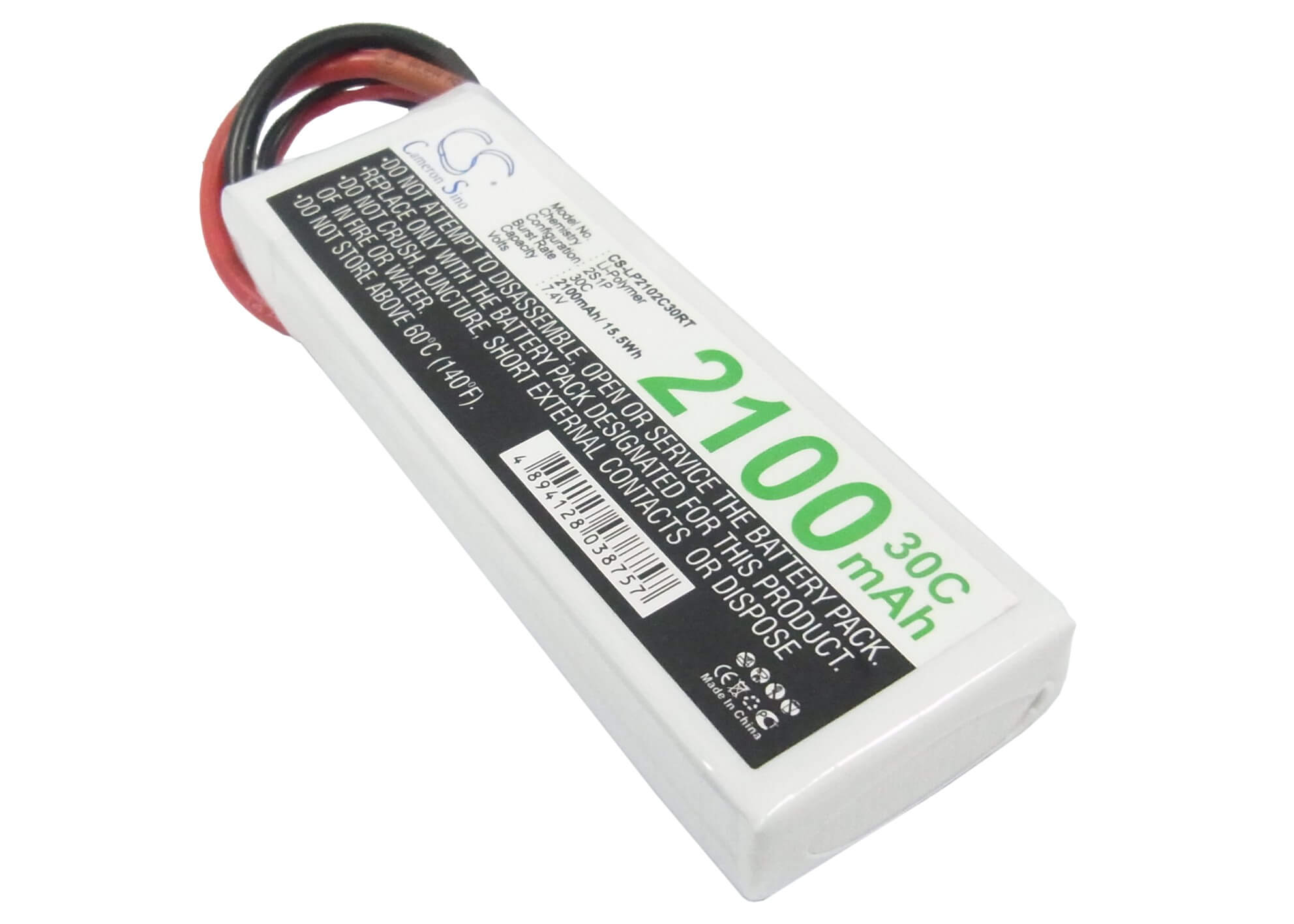 7.4V, 2100mAh, Li-Polymer Battery fits Cameron Sino, RC Robot Cs-lp2102c30rt, 15.54Wh