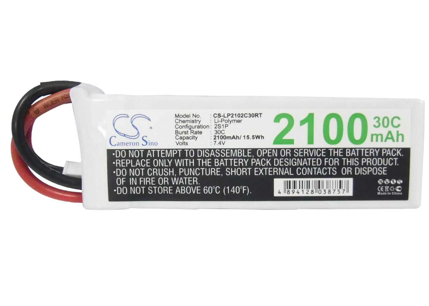 7.4V, 2100mAh, Li-Polymer Battery fits Cameron Sino, RC Robot Cs-lp2102c30rt, 15.54Wh
