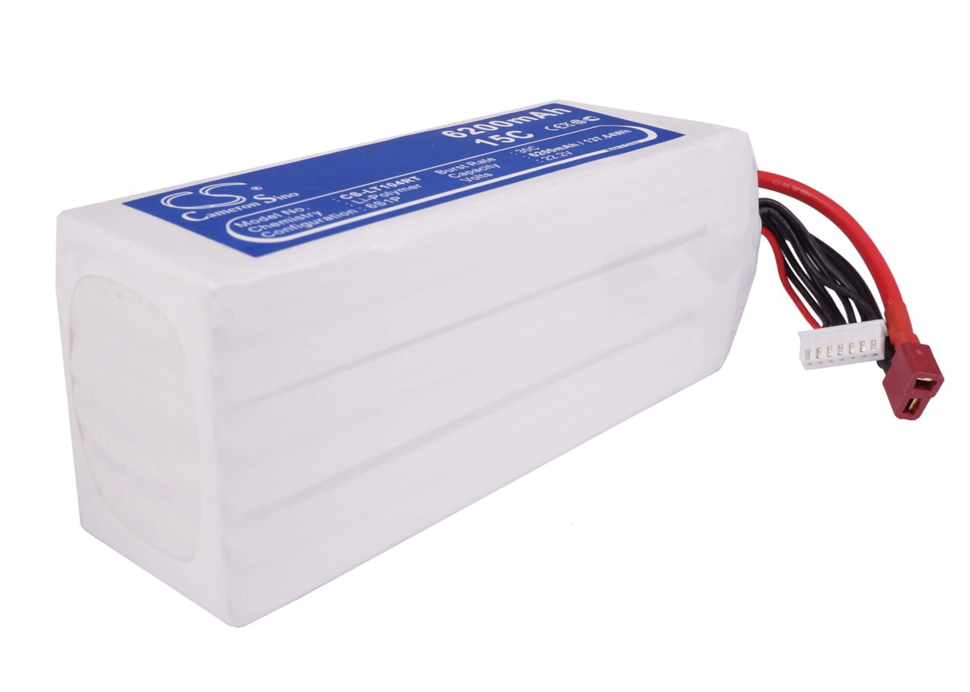 22.2V, 6200mAh, Li-Polymer Battery fits Cameron Sino, RC Tanks Cs-lt104rt, 137.64Wh