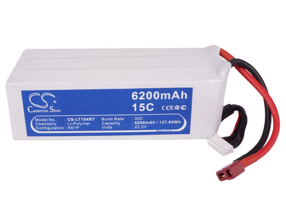 22.2V, 6200mAh, Li-Polymer Battery fits Cameron Sino, RC Tanks Cs-lt104rt, 137.64Wh