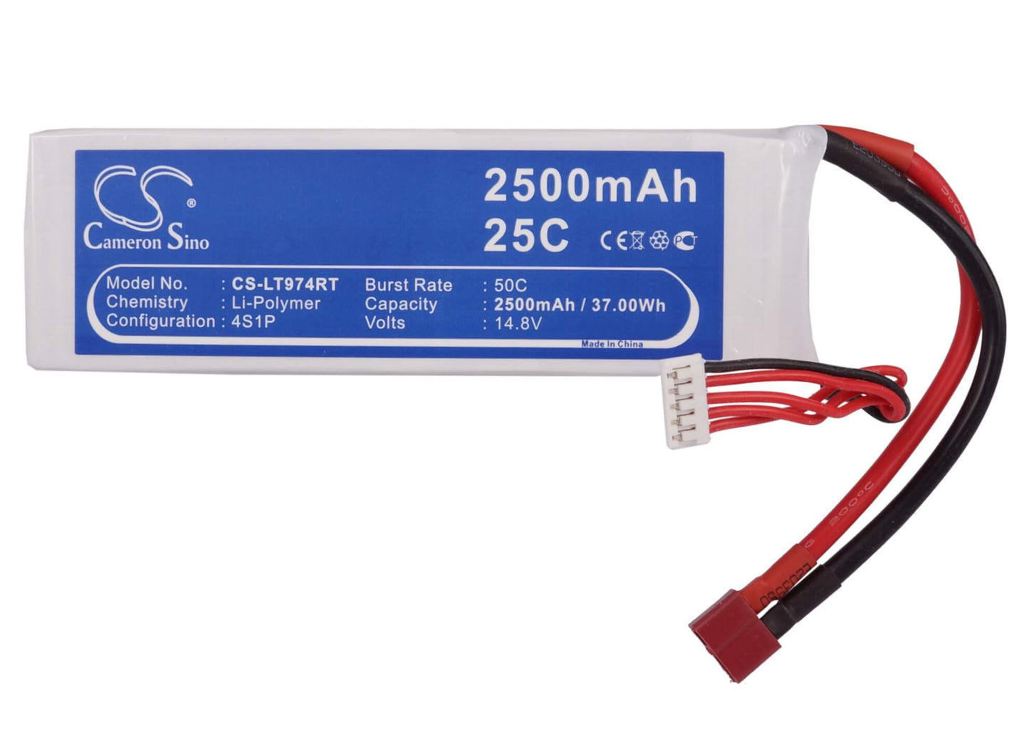 14.8V, 2500mAh, Li-Polymer Battery fits Cameron Sino, RC Tanks Cs-lt974rt, 37Wh