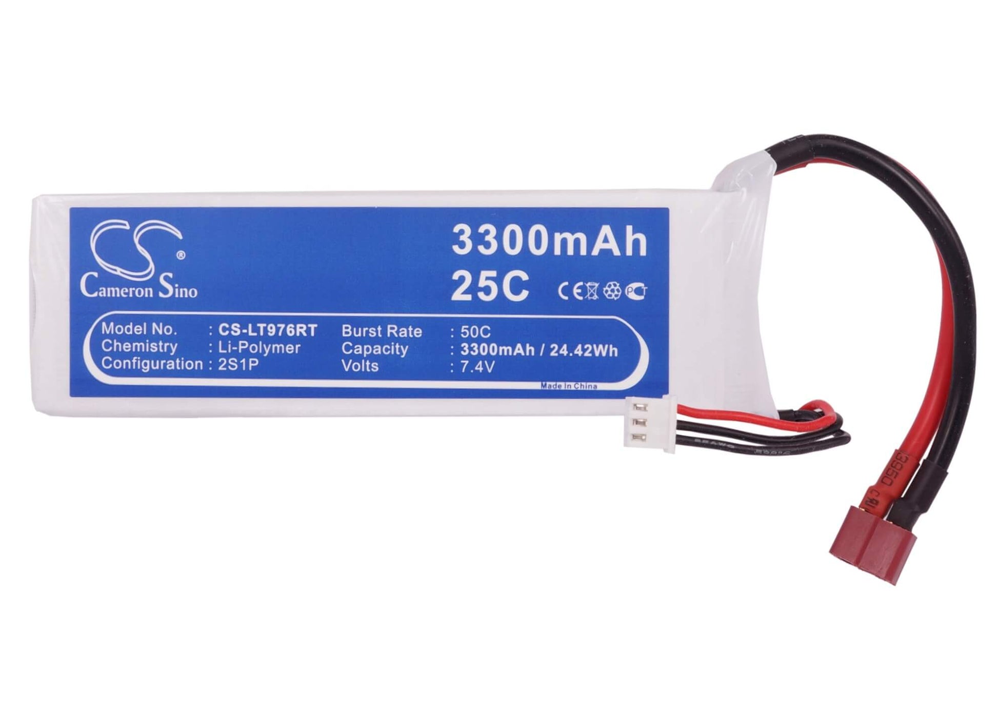 7.4V, 3300mAh, Li-Polymer Battery fits Cameron Sino, RC Tanks Cs-lt976rt, 24.42Wh