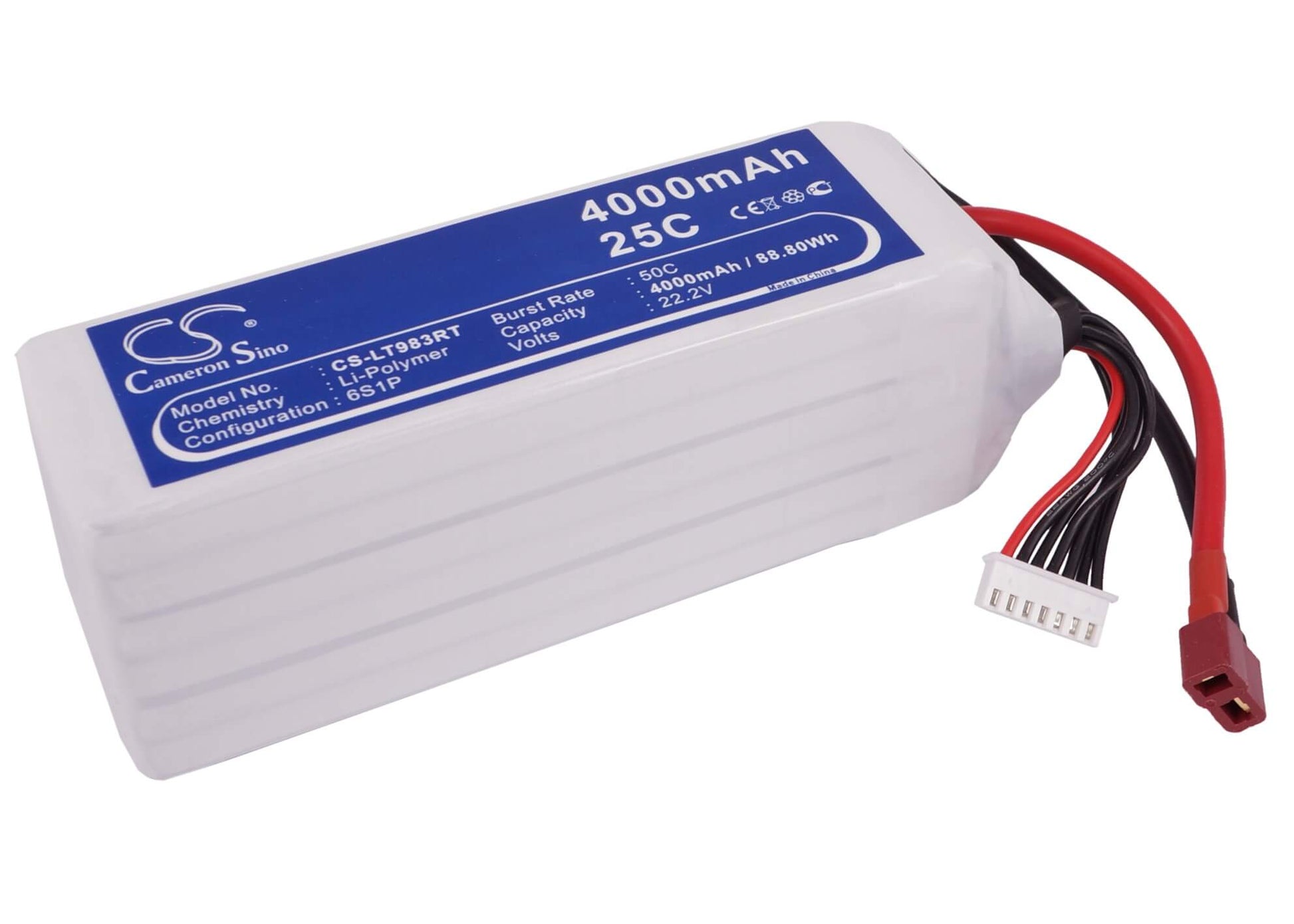 22.2V, 4000mAh, Li-Polymer Battery fits Cameron Sino, RC Tanks Cs-lt983rt, 88.8Wh