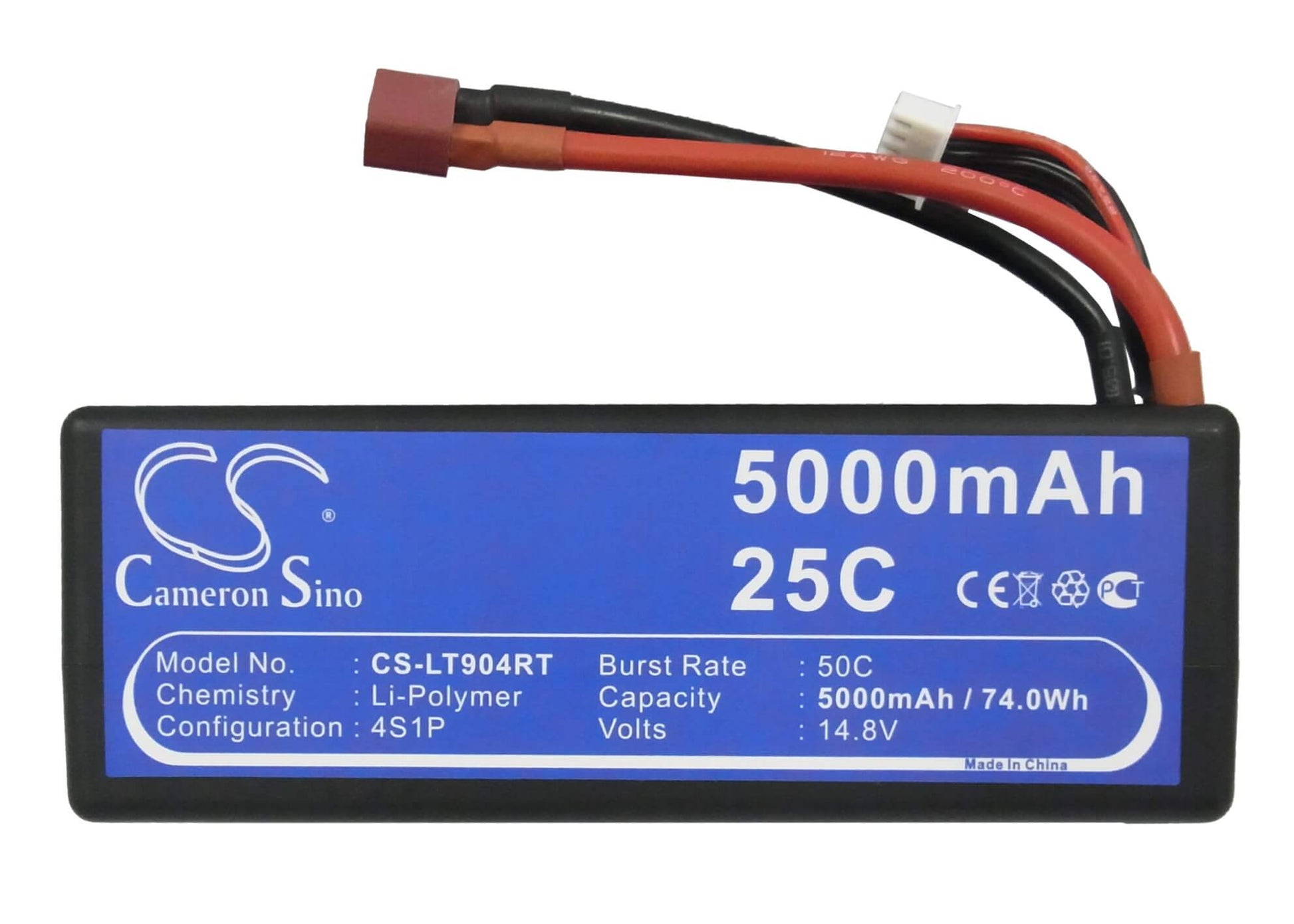 14.8V, 5000mAh, Li-Polymer Battery fits Cameron Sino, RC Tanks Cs-lt904rt, 74Wh