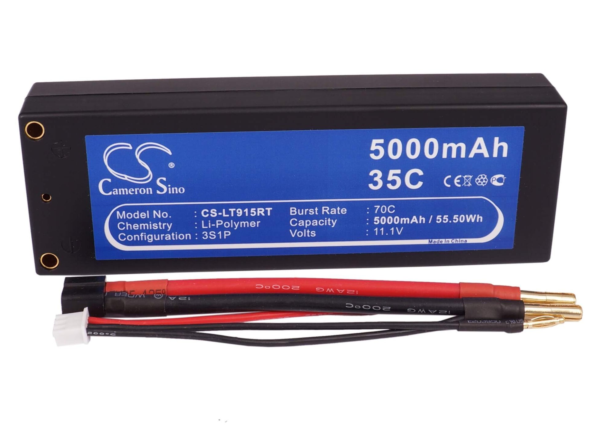 11.1V, 5000mAh, Li-Polymer Battery fits Cameron Sino, RC Tanks Cs-lt915rt, 55.5Wh