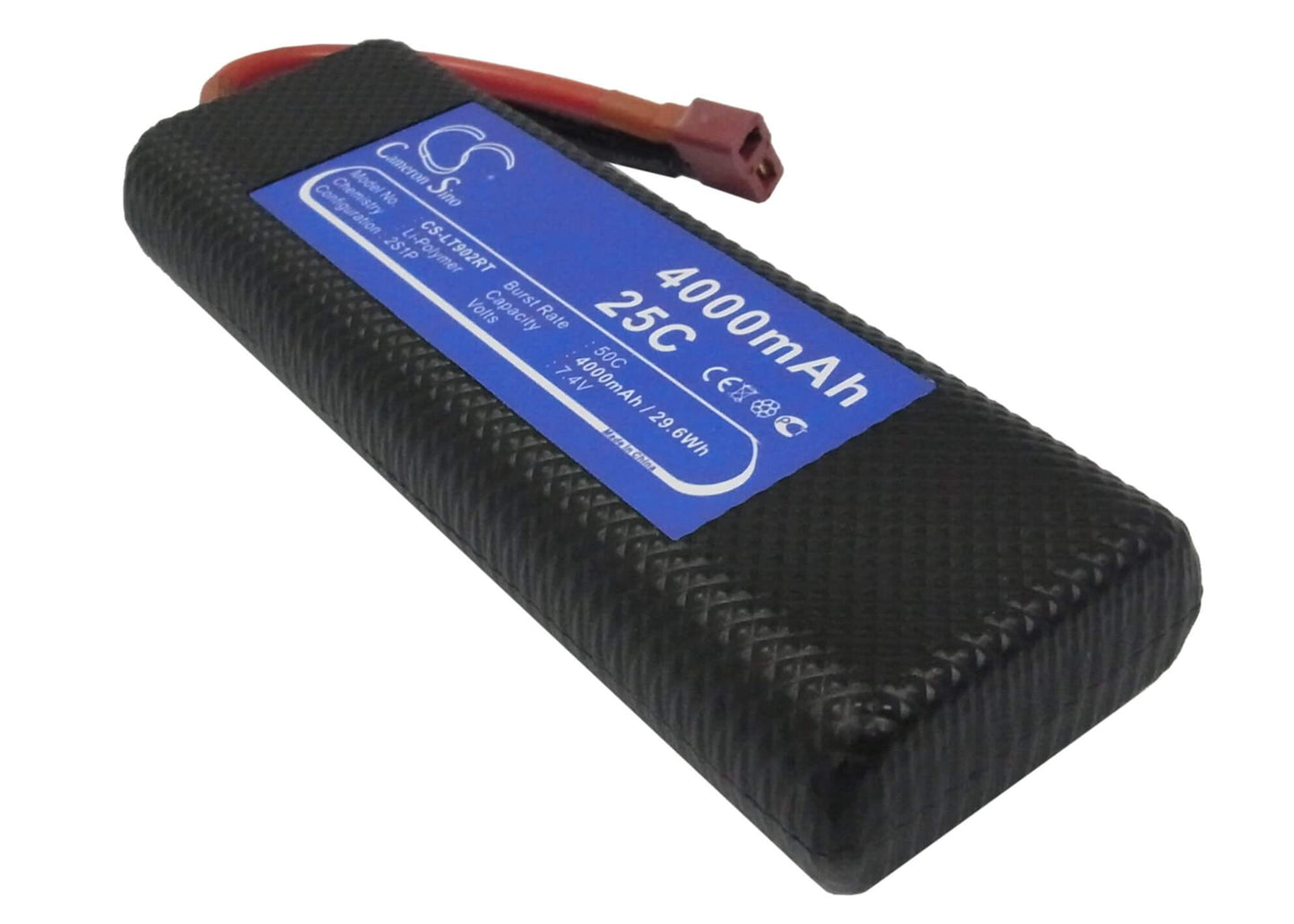 7.4V, 4000mAh, Li-Polymer Battery fits Cameron Sino, RC Tanks Cs-lt902rt, 29.6Wh