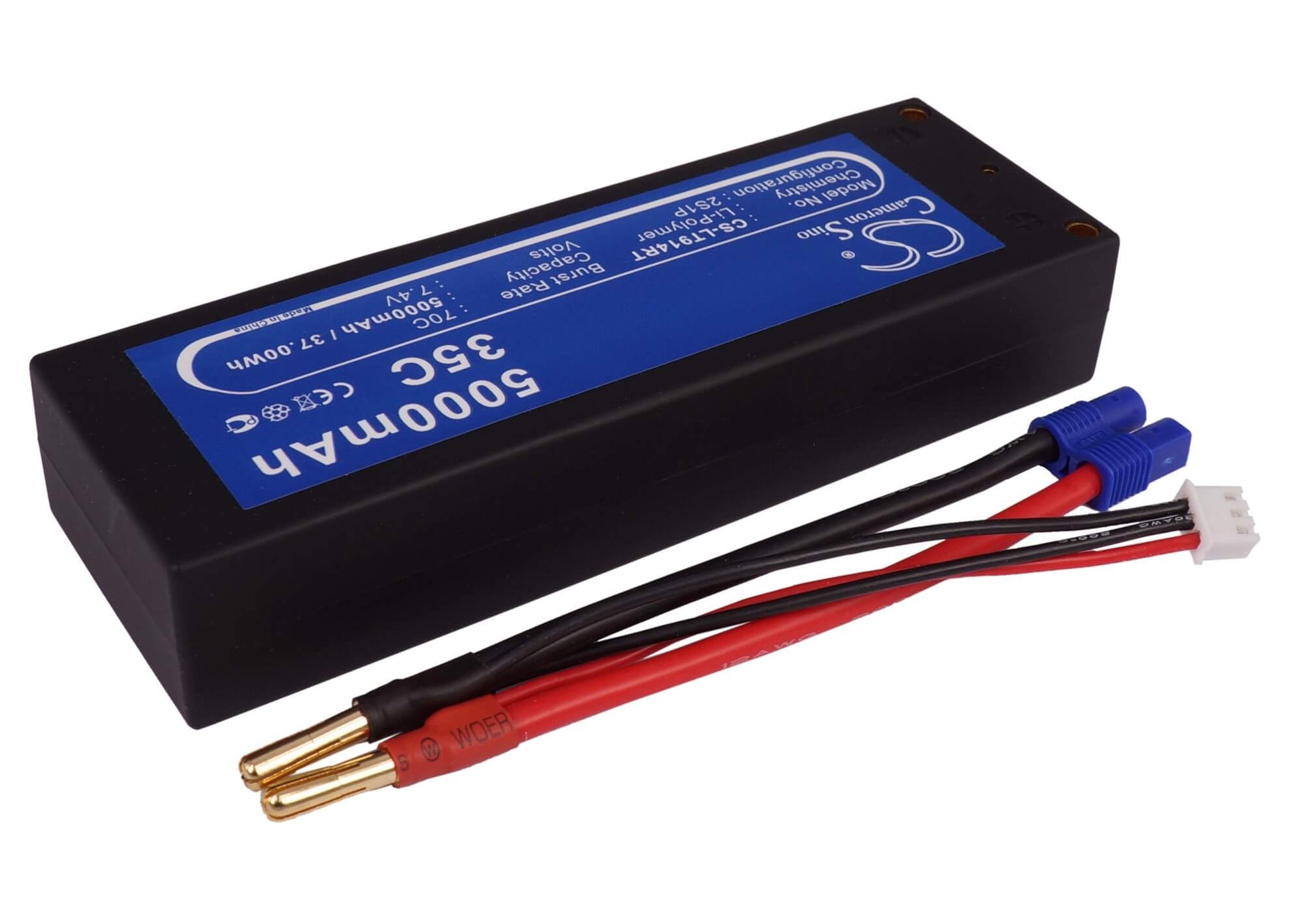 7.4V, 5000mAh, Li-Polymer Battery fits Cameron Sino, RC Tanks Cs-lt914rt, 37Wh