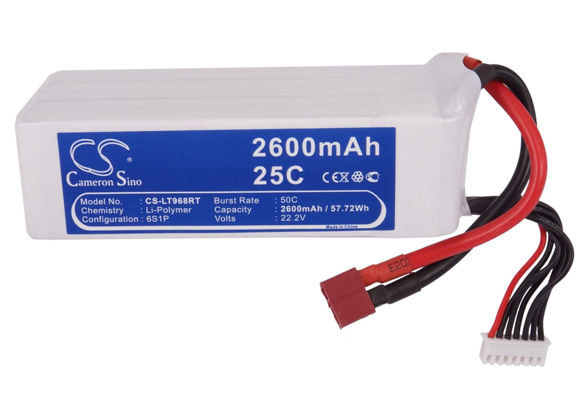 22.2V, 2600mAh, Li-Polymer Battery fits Cameron Sino, RC Tanks Cs-lt968rt, 57.72Wh