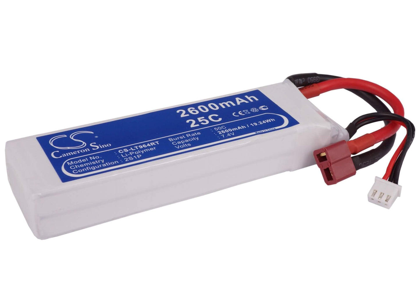 7.4V, 2600mAh, Li-Polymer Battery fits Cameron Sino, RC Tanks Cs-lt964rt, 19.24Wh