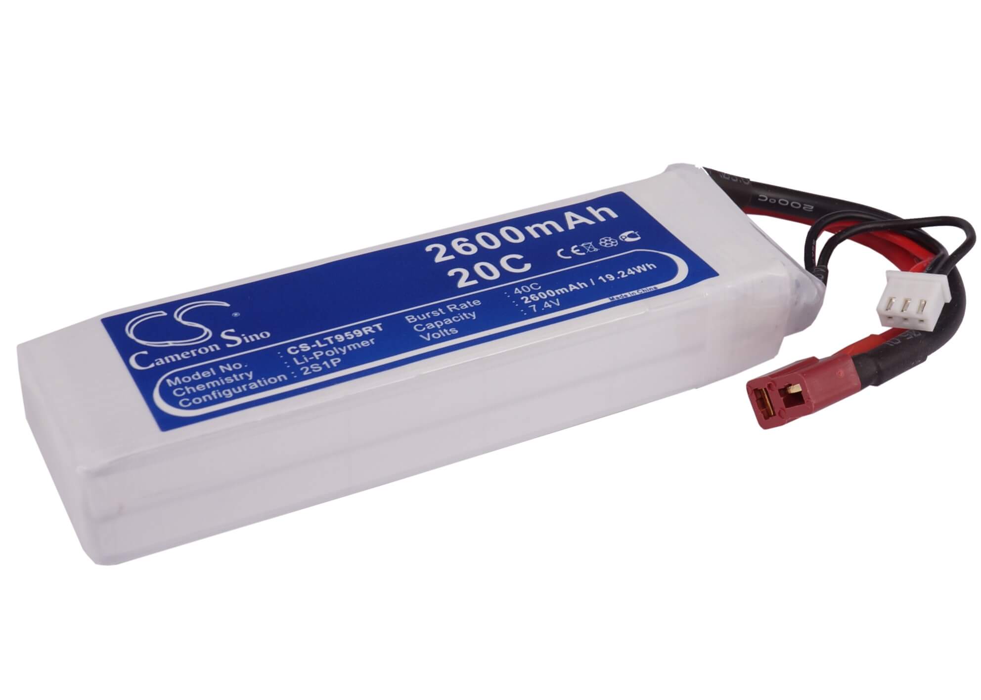 7.4V, 2600mAh, Li-Polymer Battery fits Cameron Sino, RC Tanks Cs-lt959rt, 19.24Wh
