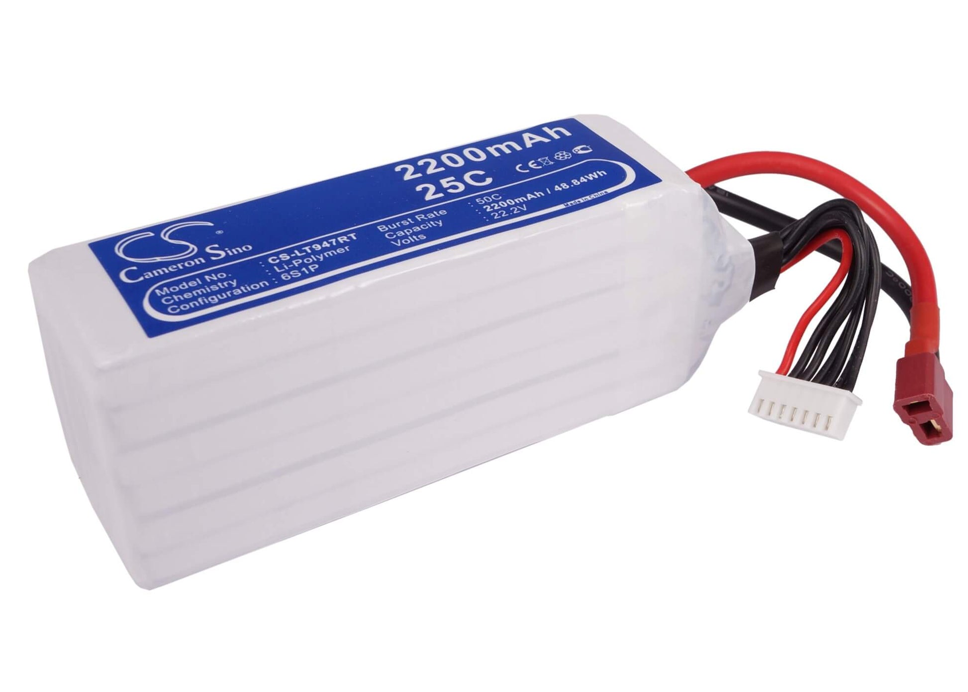 22.2V, 2200mAh, Li-Polymer Battery fits Cameron Sino, RC Tanks Cs-lt947rt, 48.84Wh
