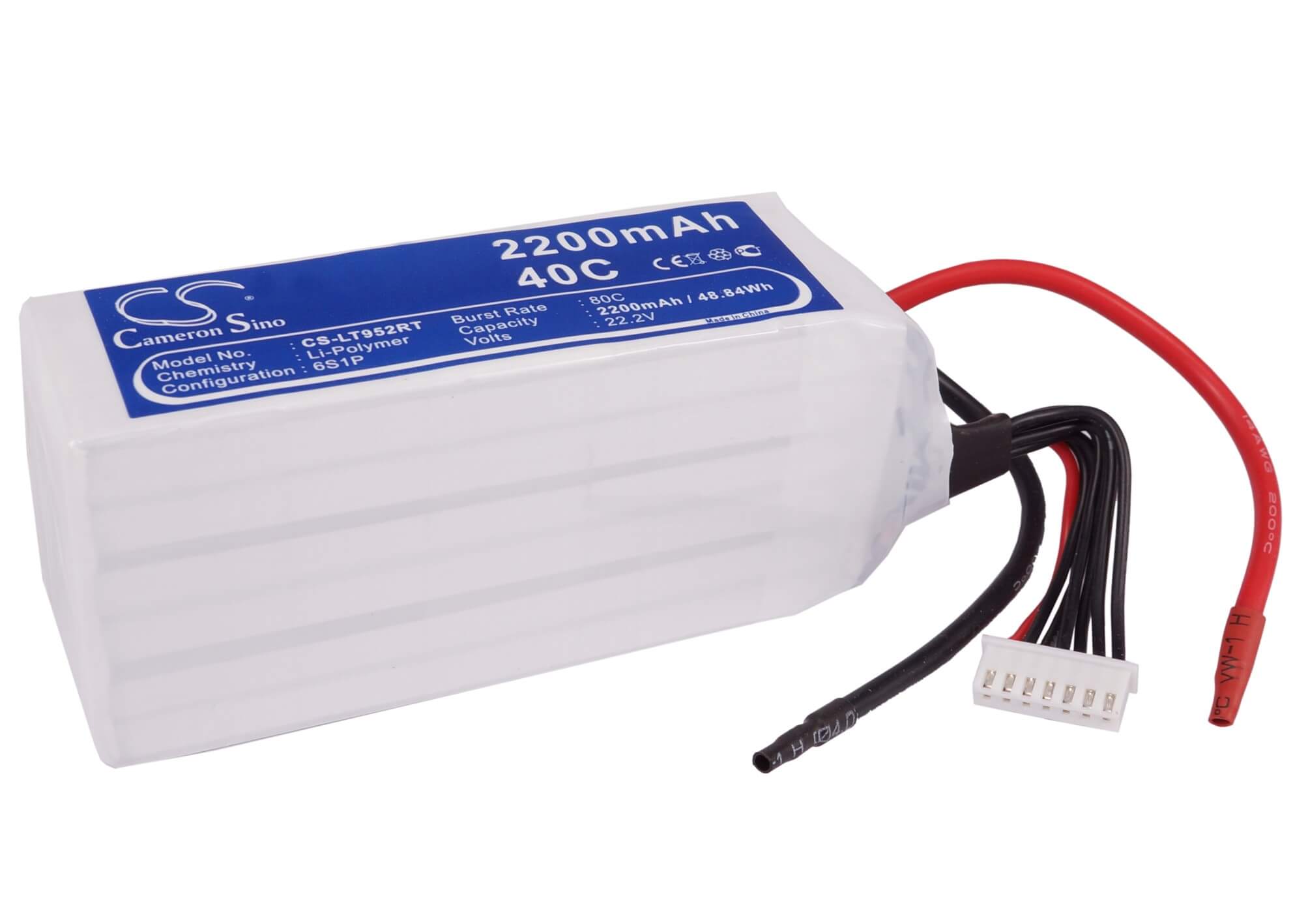 22.2V, 2200mAh, Li-Polymer Battery fits Cameron Sino, RC Tanks Cs-lt952rt, 48.84Wh