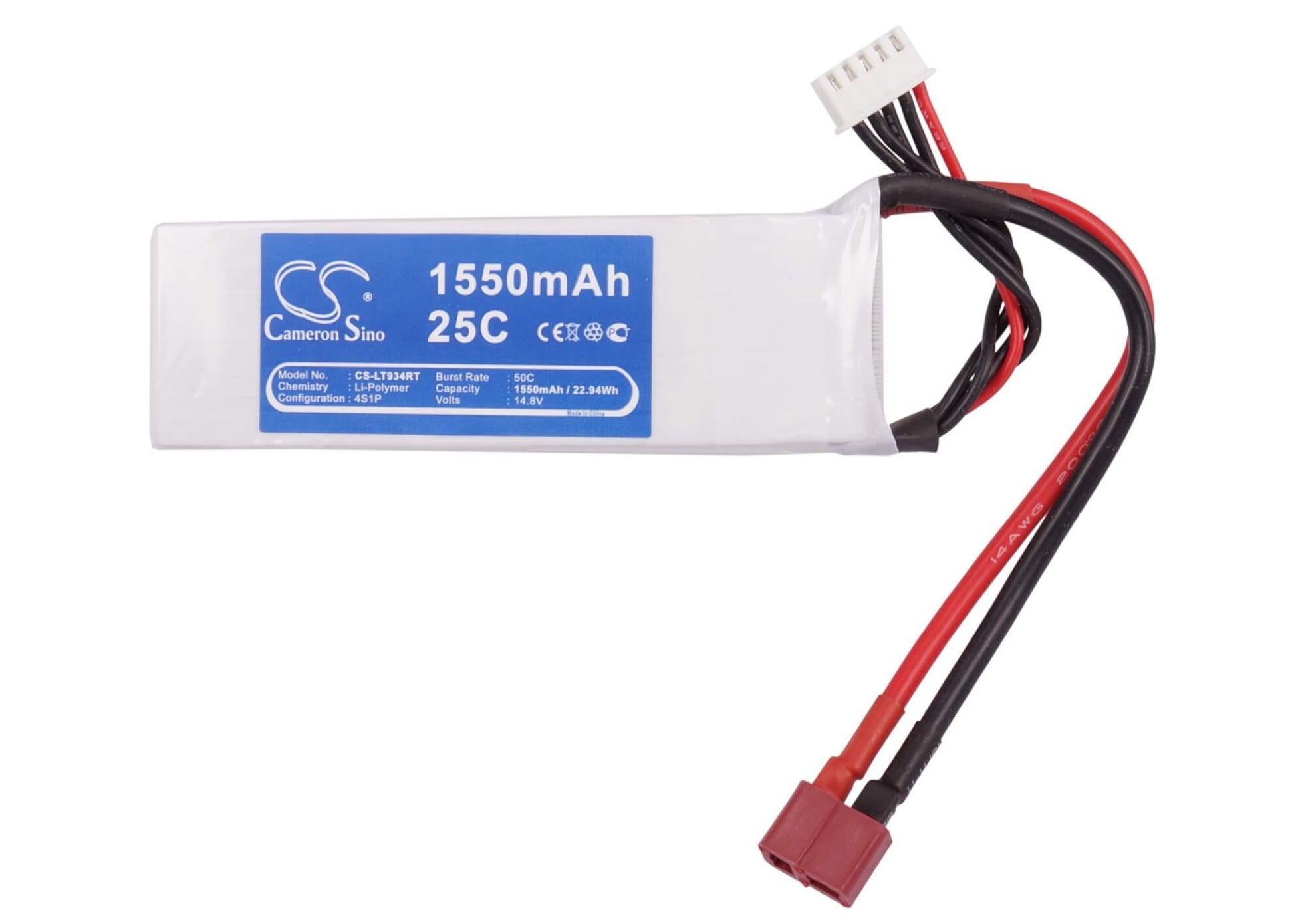 14.8V, 1550mAh, Li-Polymer Battery fits Cameron Sino, RC Trains Cs-lt934rt, 22.94Wh