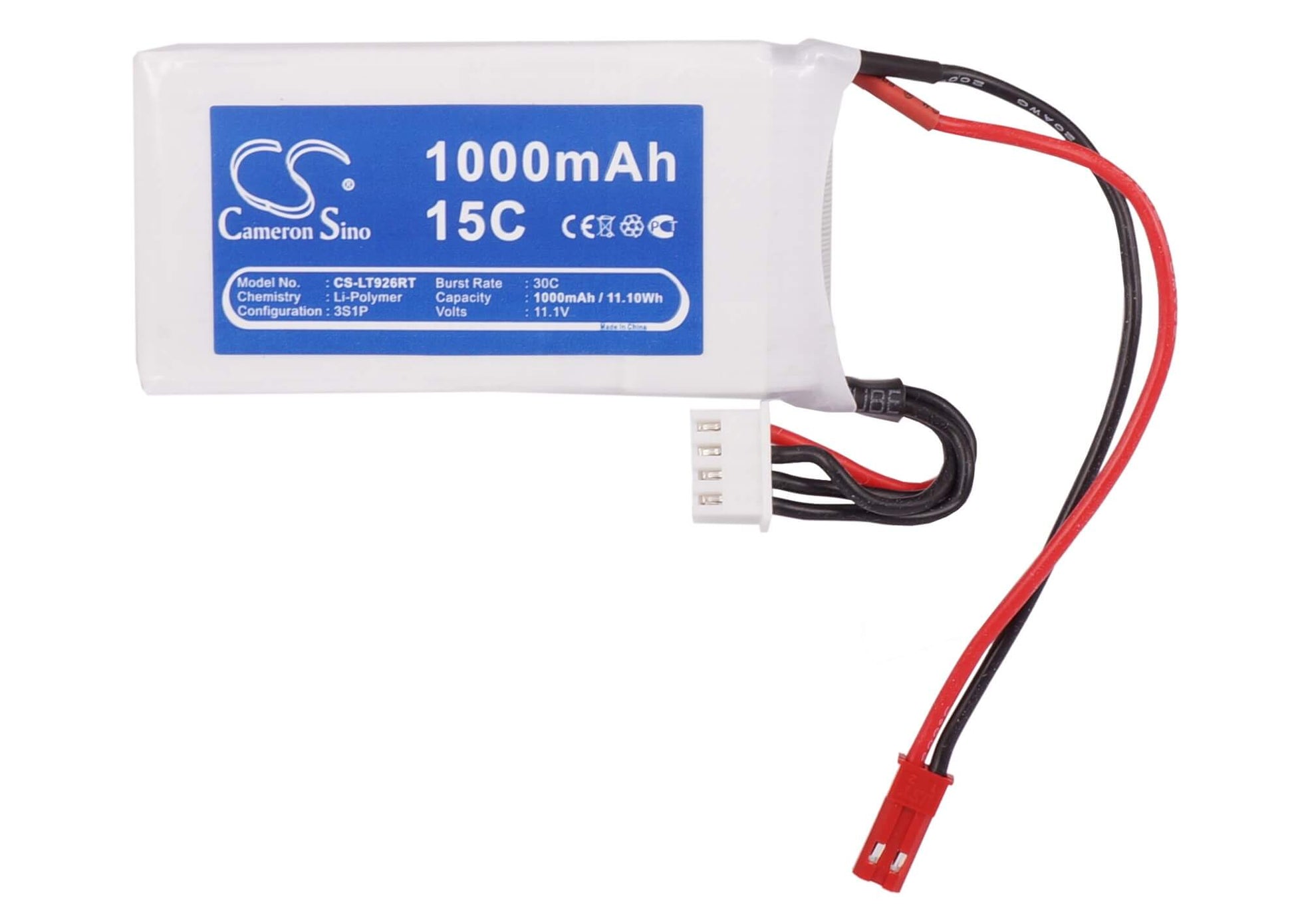 11.1V, 1000mAh, Li-Polymer Battery fits Cameron Sino, RC Trains Cs-lt926rt, 11.1Wh