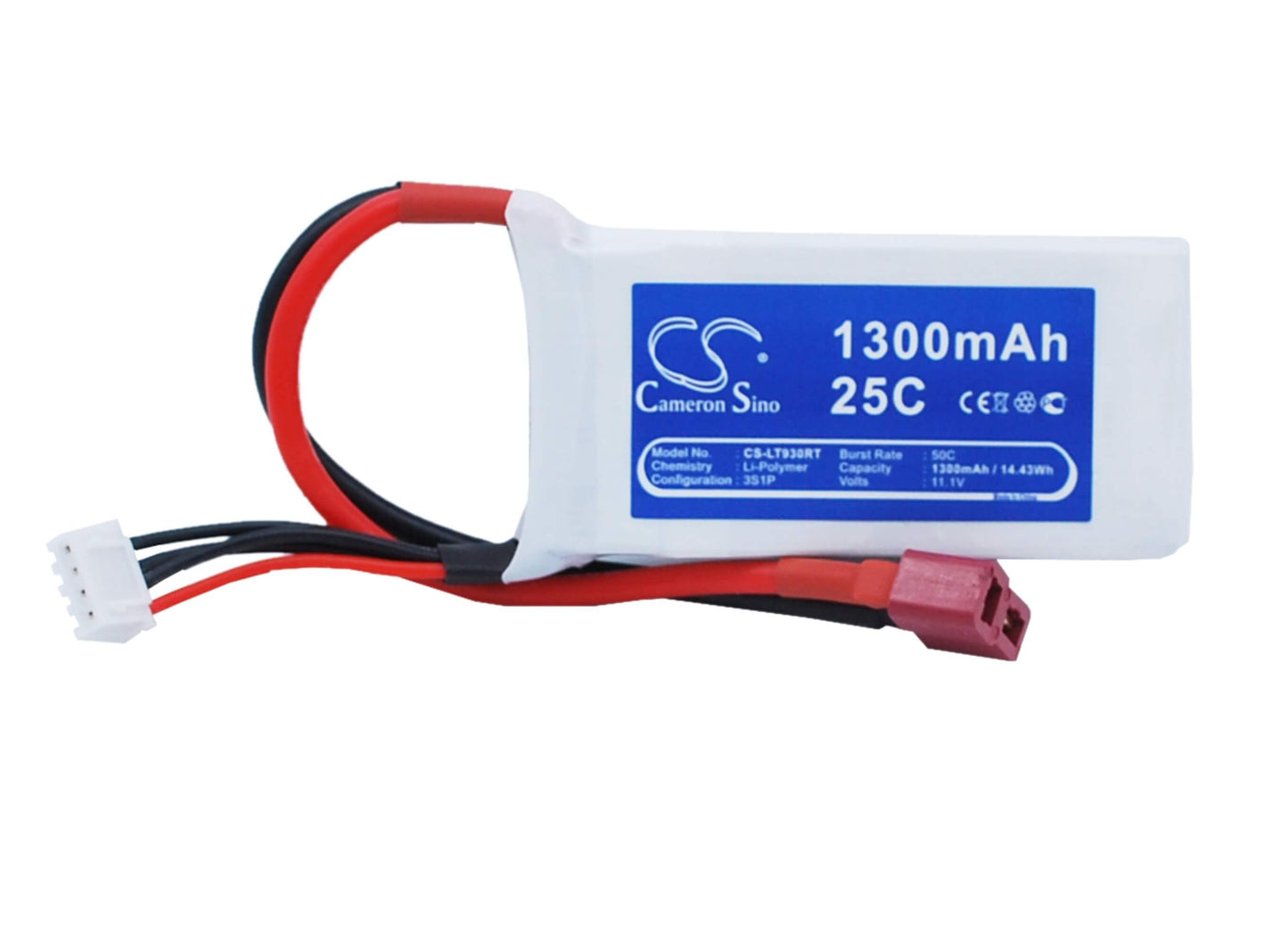 11.1V, 1300mAh, Li-Polymer Battery fits Cameron Sino, RC Trains Cs-lt930rt, 14.43Wh