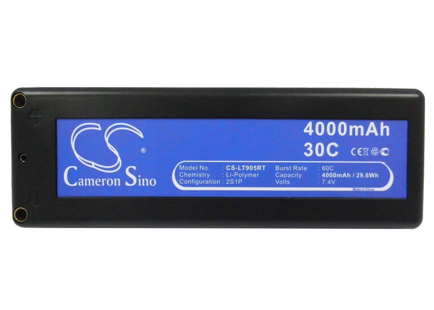 7.4V, 4000mAh, Li-Polymer Battery fits Cameron Sino, RC Trains Cs-lt905rt, 29.6Wh