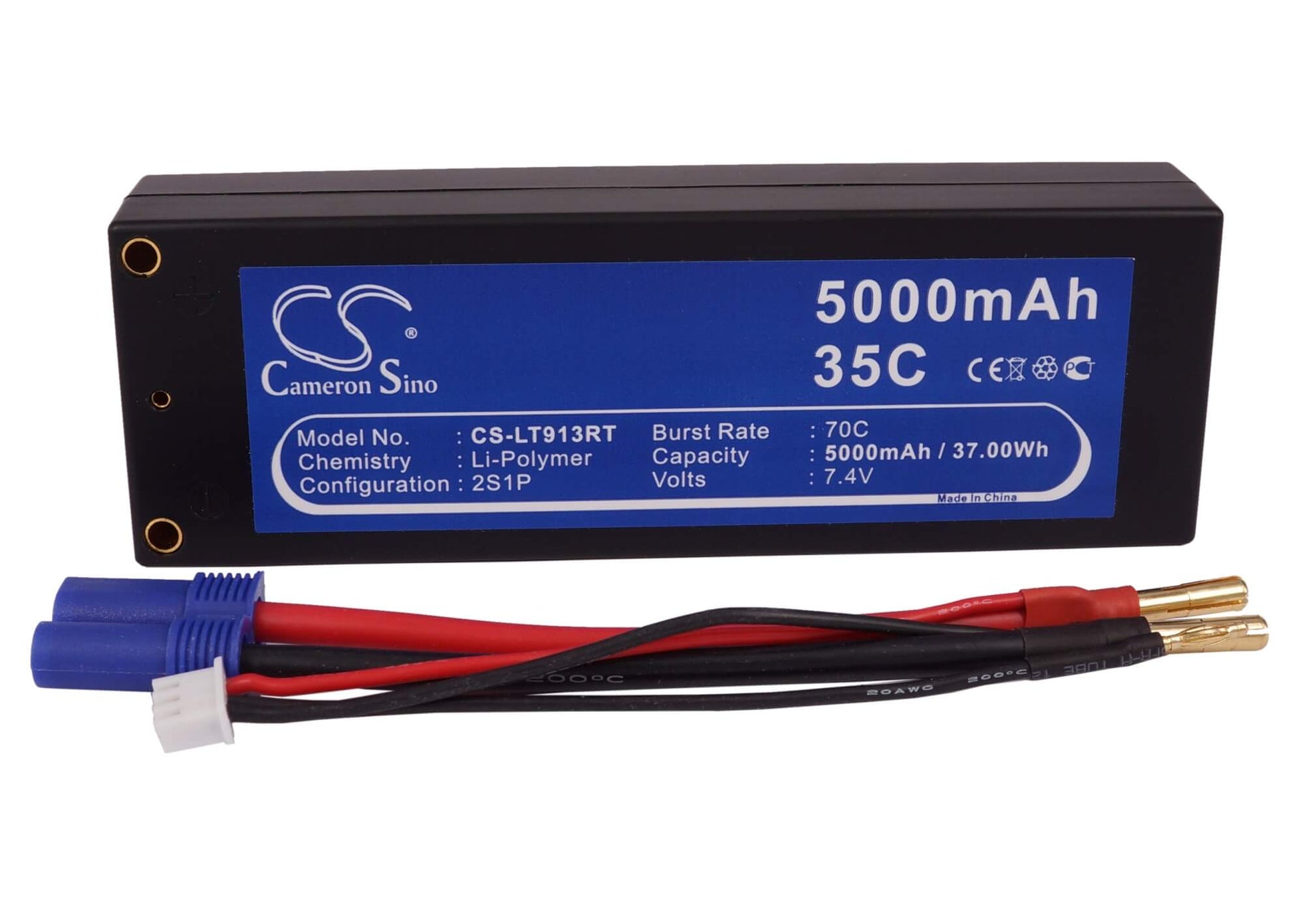 7.4V, 5000mAh, Li-Polymer Battery fits Cameron Sino, RC Trains Cs-lt913rt, 37Wh