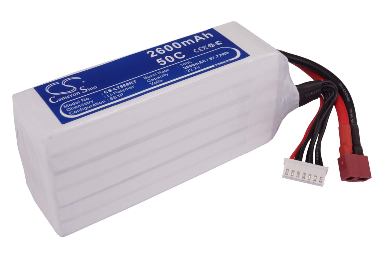 22.2V, 2600mAh, Li-Polymer Battery fits Cameron Sino, RC Trains Cs-lt969rt, 57.72Wh