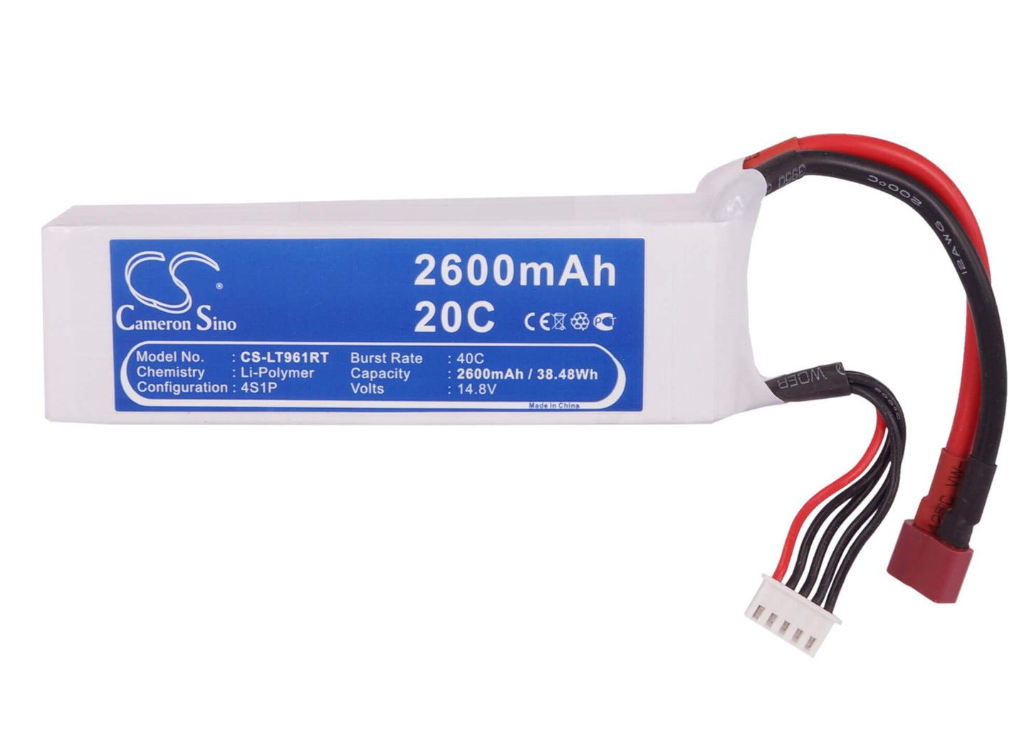 14.8V, 2600mAh, Li-Polymer Battery fits Cameron Sino, RC Trains Cs-lt961rt, 38.48Wh