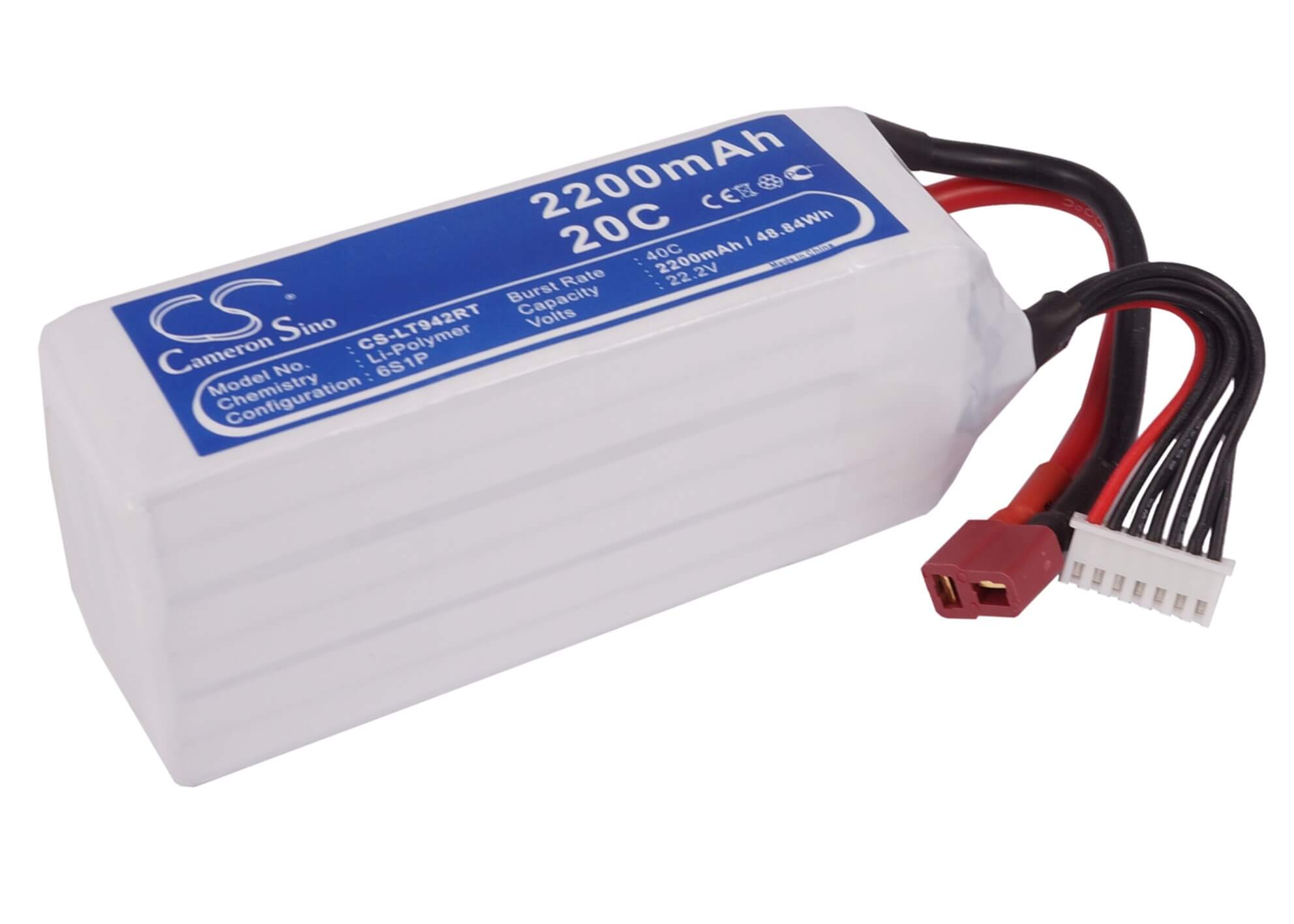22.2V, 2200mAh, Li-Polymer Battery fits Cameron Sino, RC Trains Cs-lt942rt, 48.84Wh