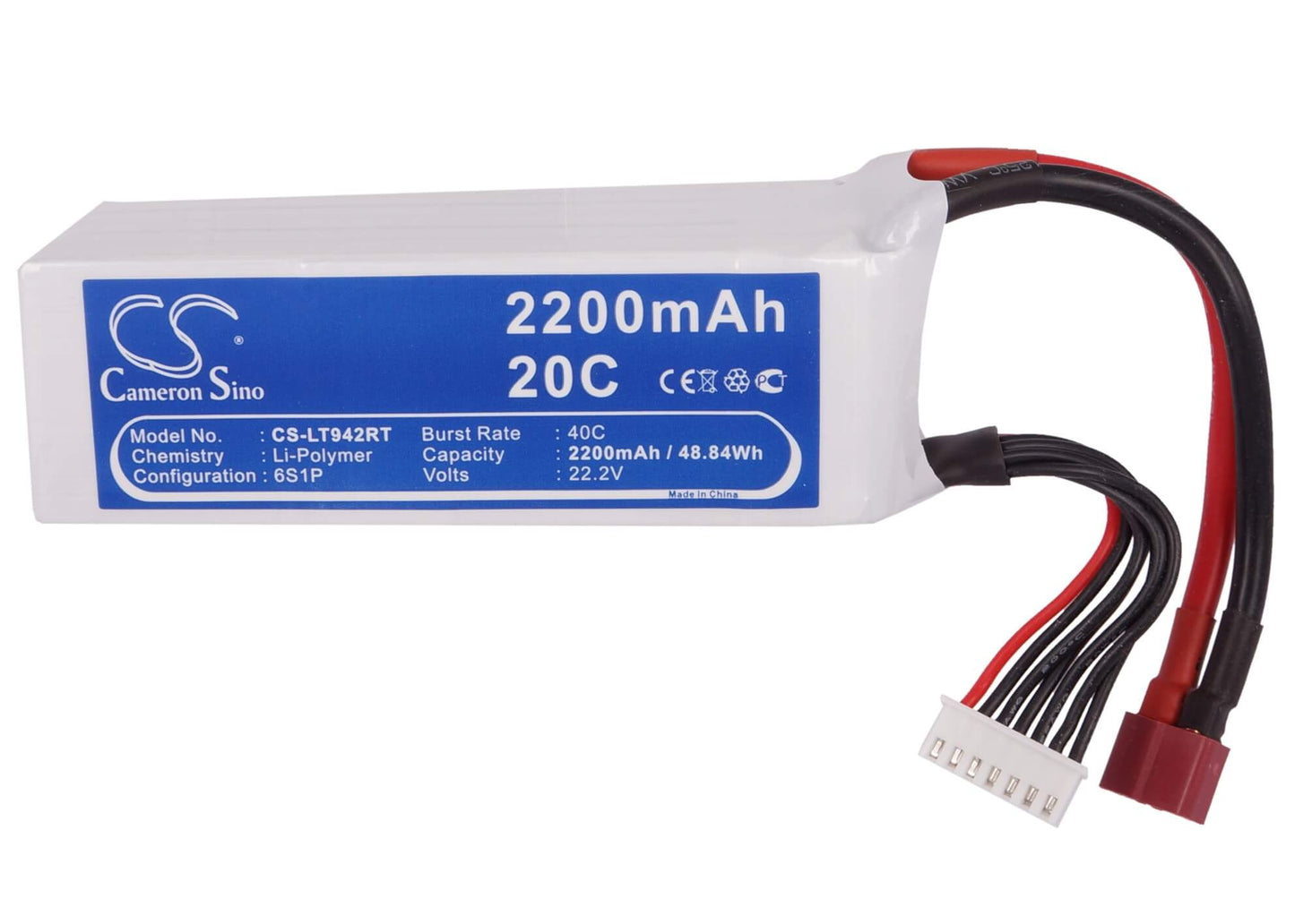22.2V, 2200mAh, Li-Polymer Battery fits Cameron Sino, RC Trains Cs-lt942rt, 48.84Wh