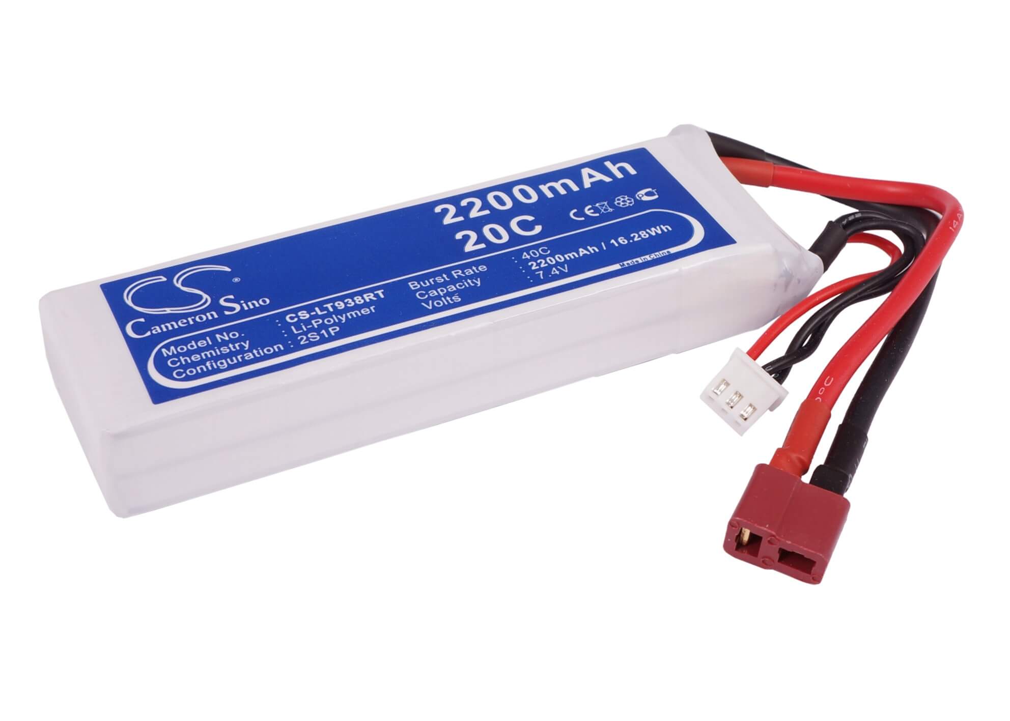 7.4V, 2200mAh, Li-Polymer Battery fits Cameron Sino, RC Trains Cs-lt938rt, 16.28Wh