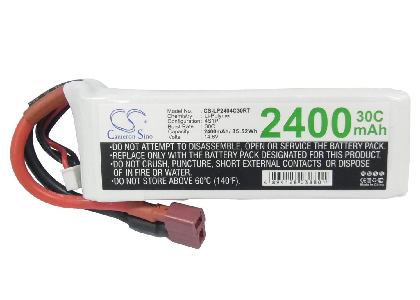 14.8V, 2400mAh, Li-Polymer Battery fits Cameron Sino, RC Trains Cs-lp2404c30rt, 35.52Wh