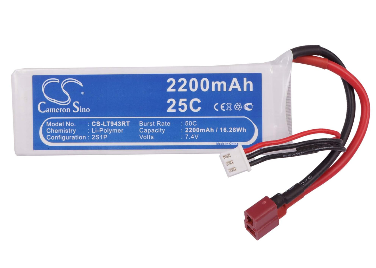 7.4V, 2200mAh, Li-Polymer Battery fits Cameron Sino, RC Trains Cs-lt943rt, 16.28Wh