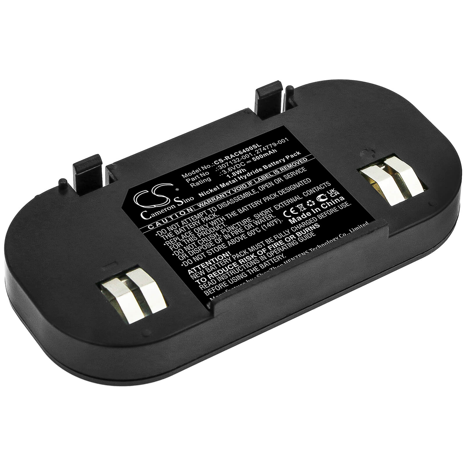 3.6V, 500mAh, Ni-MH Battery fits Hp, 201201-001, 201201-371, 1.8Wh