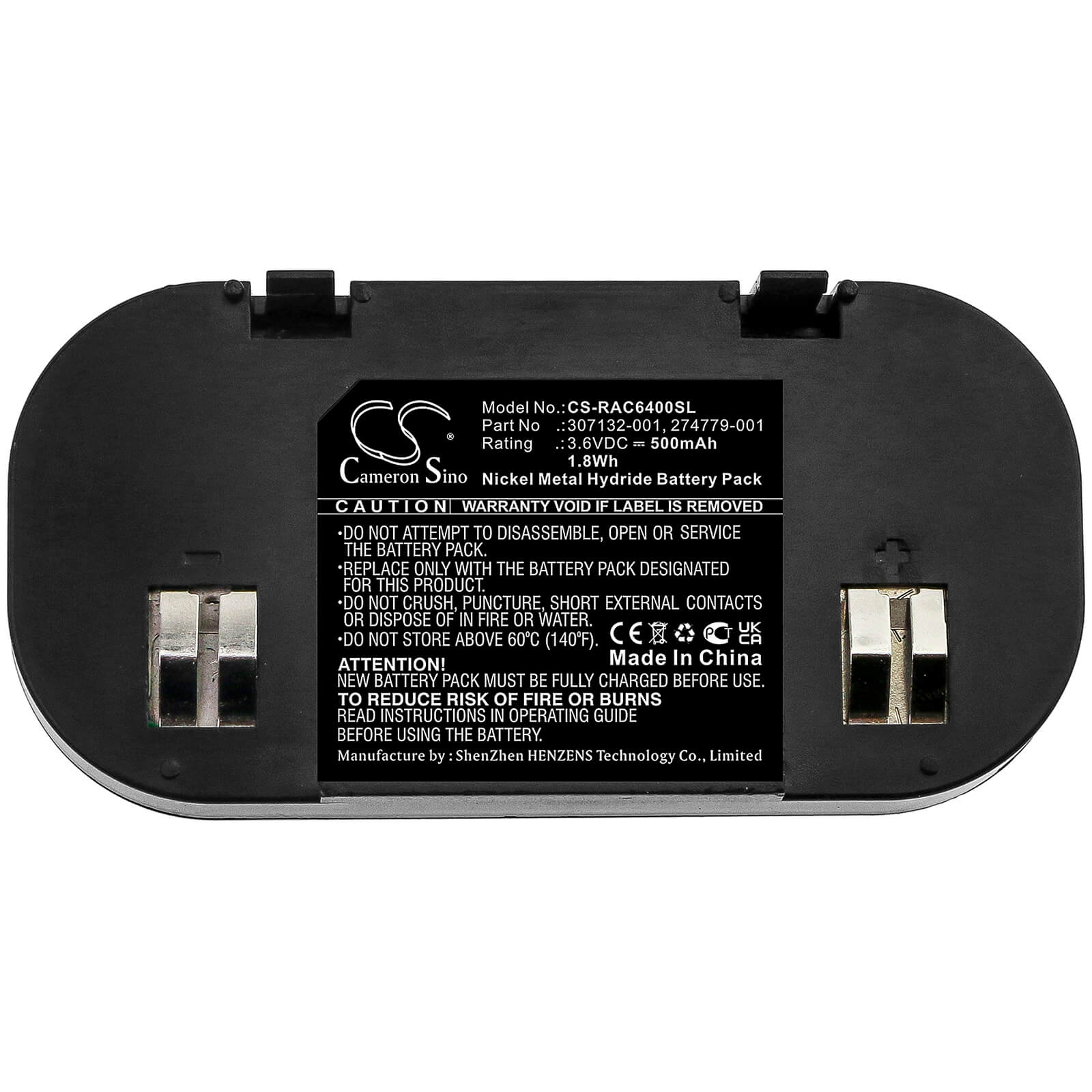 3.6V, 500mAh, Ni-MH Battery fits Hp, 201201-001, 201201-371, 1.8Wh