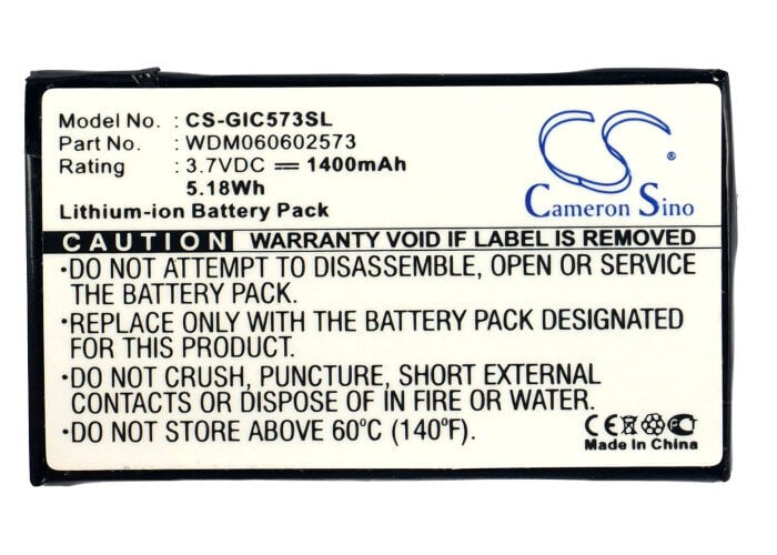3.7V, 1400mAh, Li-ion Battery fits Gigabyte, Gc-ramdisk, Gc-ramdisk 1.1, 5.18Wh