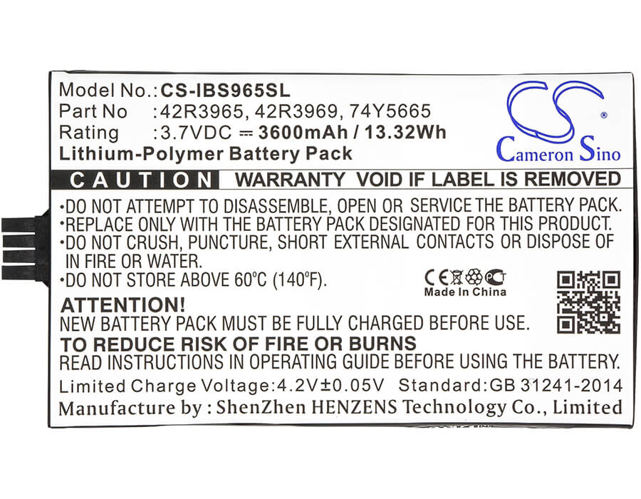 3.7V, 3600mAh, Li-Polymer Battery fits Ibm, 45906, 571f, 13.32Wh