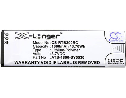 3.7V, 1000mAh, Li-Polymer Battery fits Rti, T1, T2+, 3.7Wh