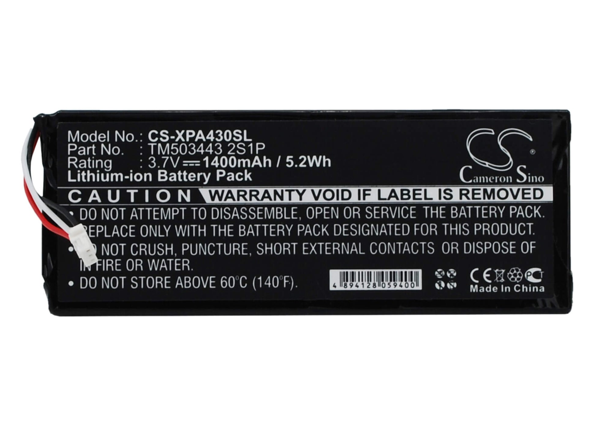 3.7V, 1400mAh, Li-ion Battery fits Xpend, Smart Remote Wqaga43, Wqaga43, 5.18Wh
