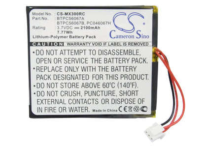 3.7V, 2100mAh, Li-Polymer Battery fits Urc, Mx-3000, Mx-3000i, 7.77Wh