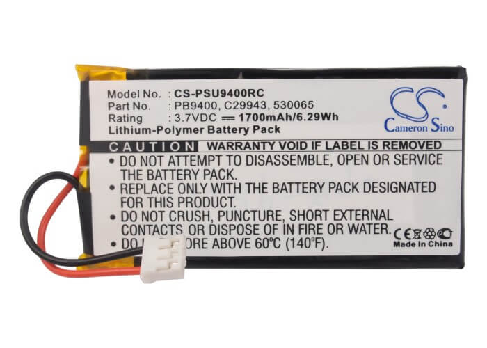 3.7V, 1700mAh, Li-Polymer Battery fits Philips, Pronto Tsu9300, Pronto Tsu-9300, 6.29Wh